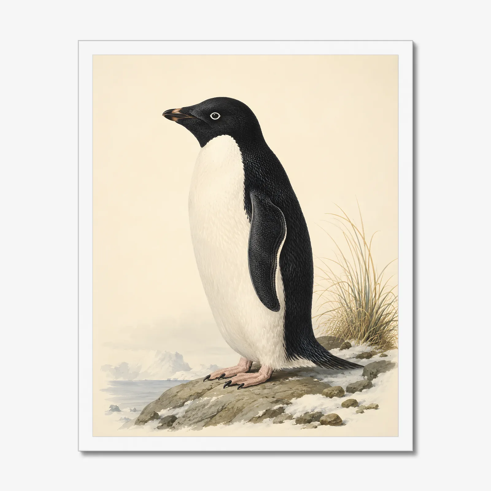 Adelie Penguin Print in a white frame