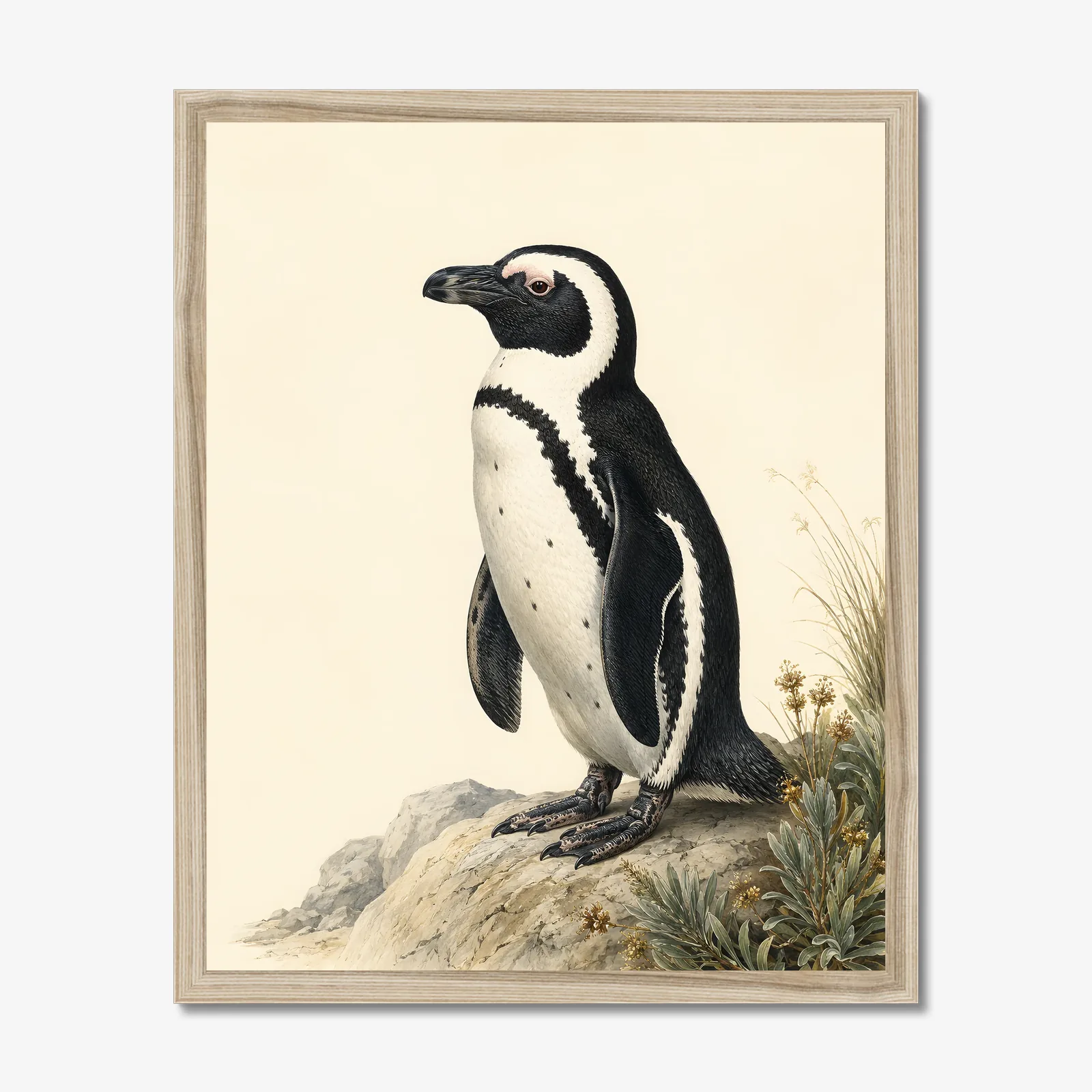 African Penguin Print in a natural frame