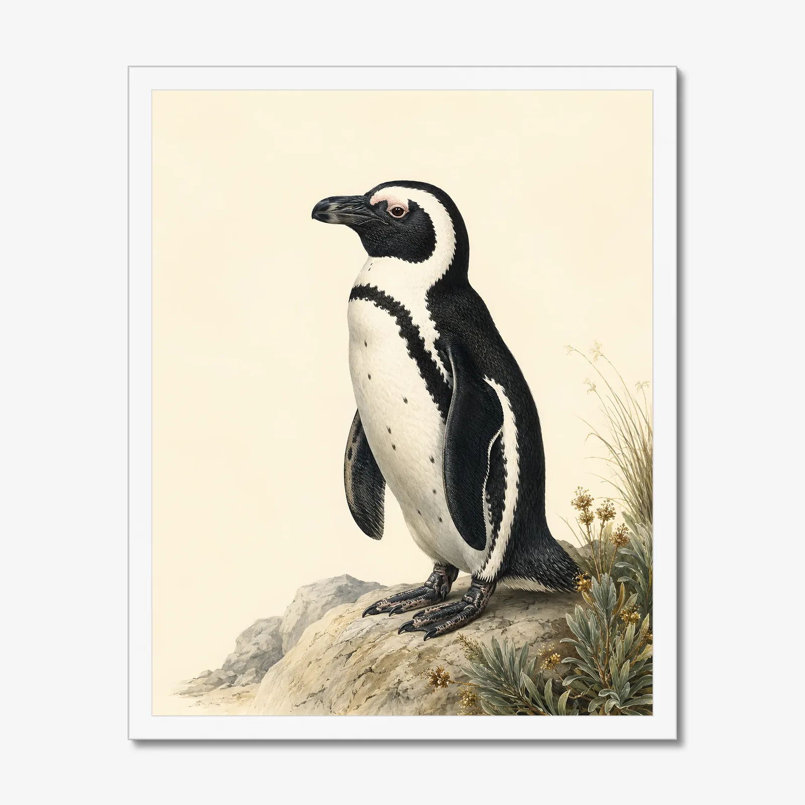 African Penguin Print in a white frame
