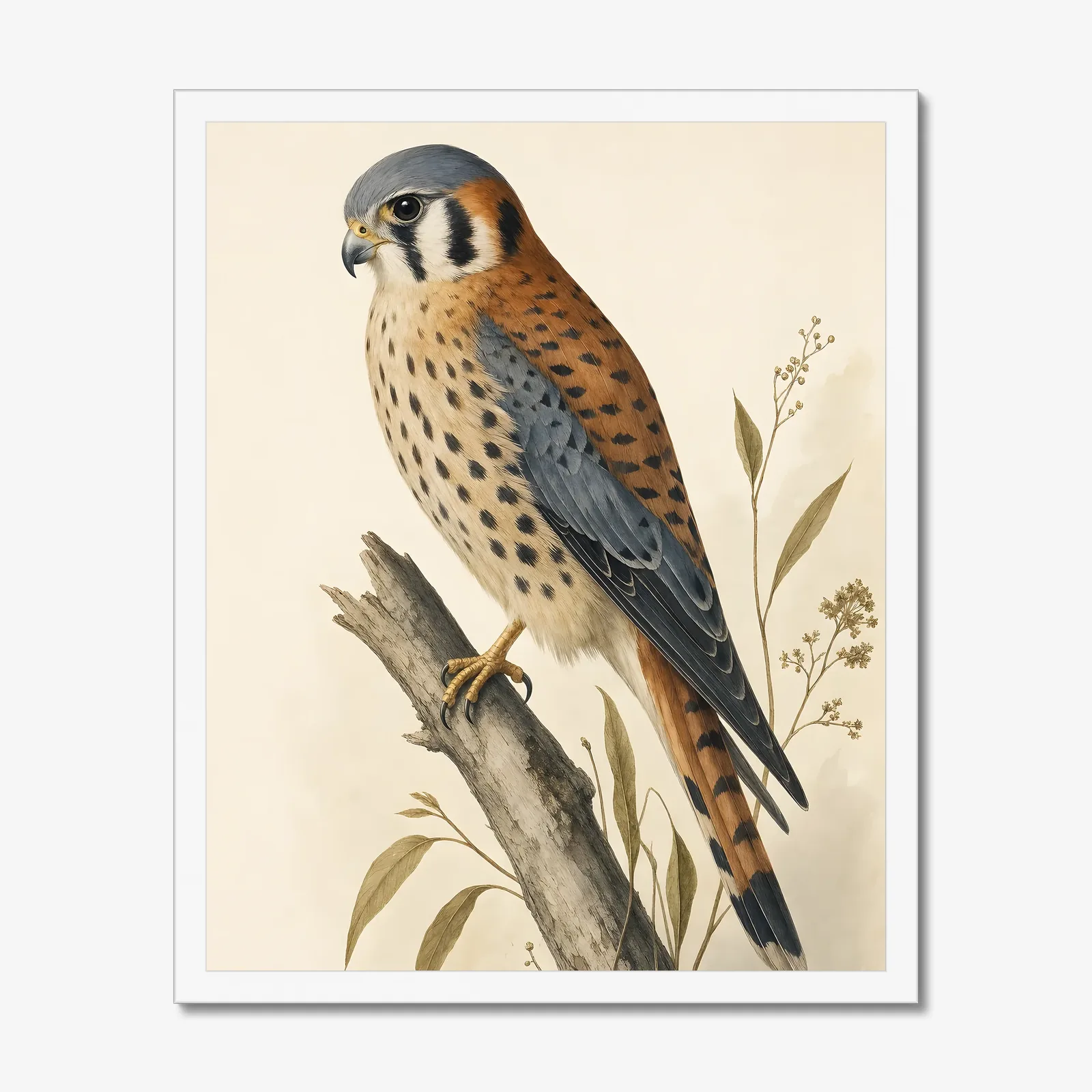 American Kestrel Print in a white frame