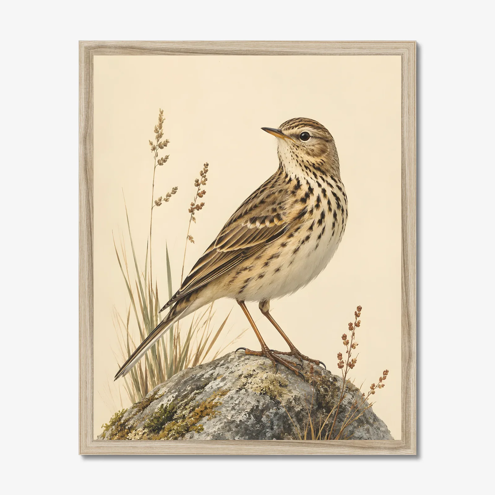 American Pipit Print in a natural frame