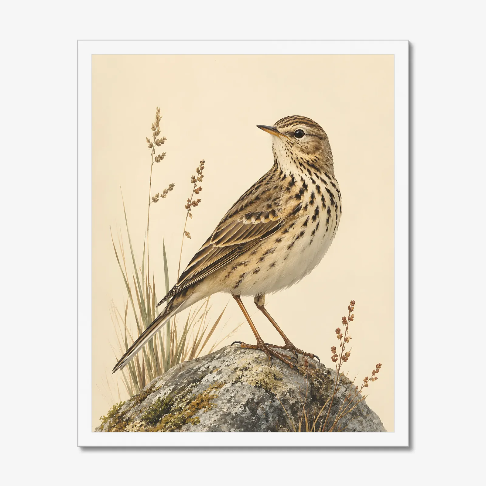 American Pipit Print in a white frame