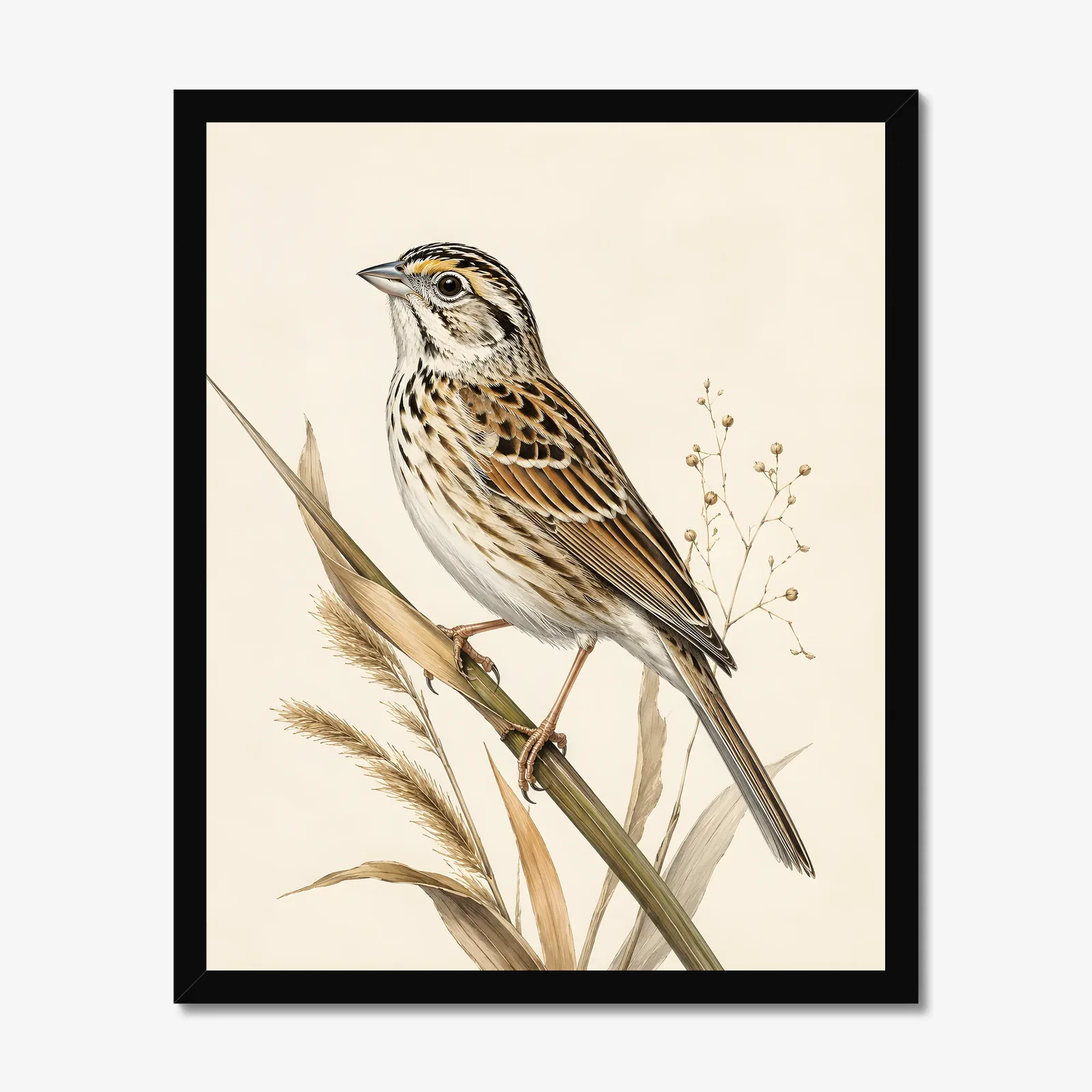 Bachman's Sparrow Print in a black frame