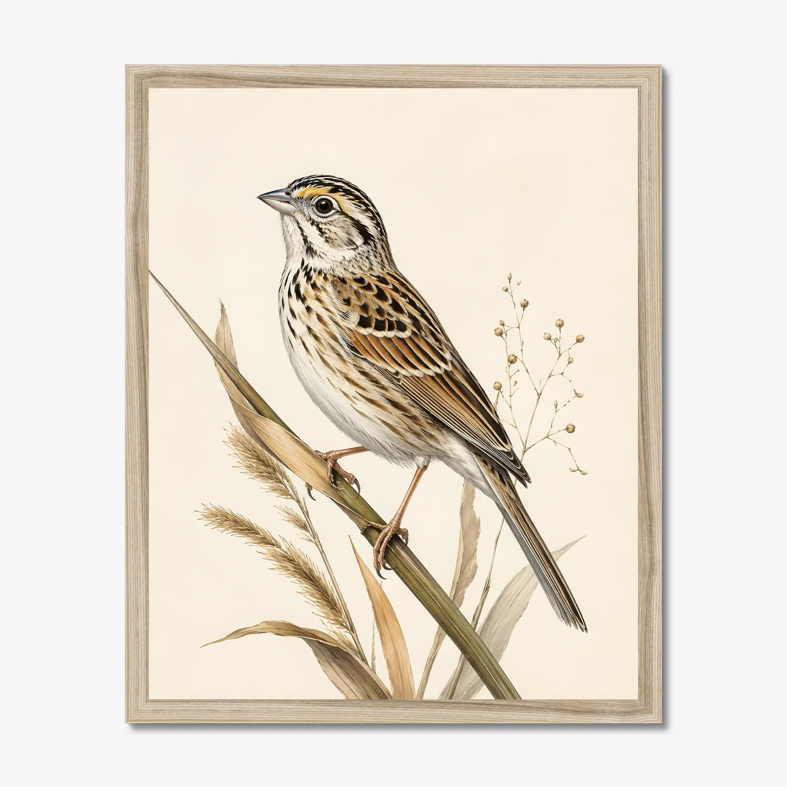 Bachman's Sparrow Print in a natural frame