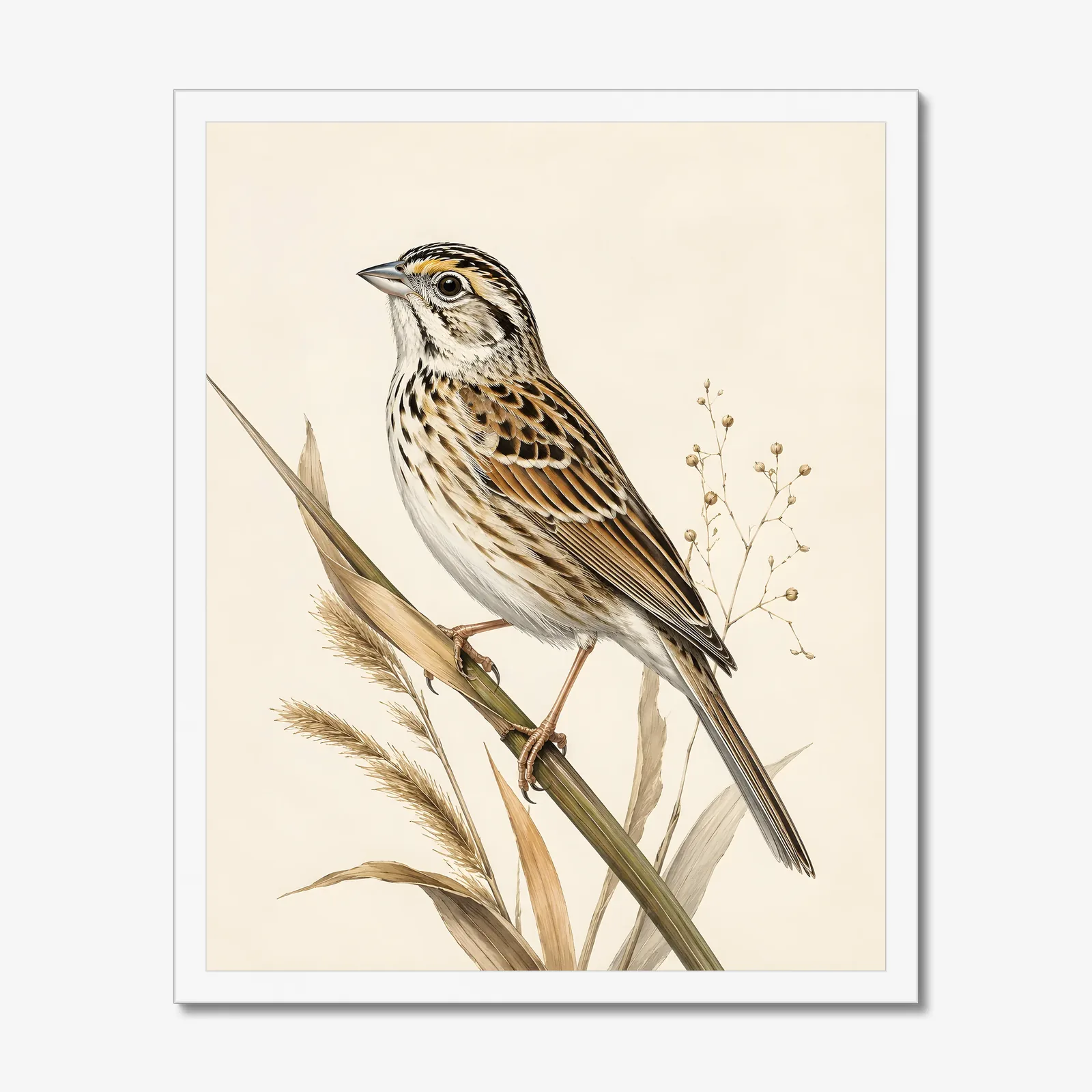 Bachman's Sparrow Print in a white frame