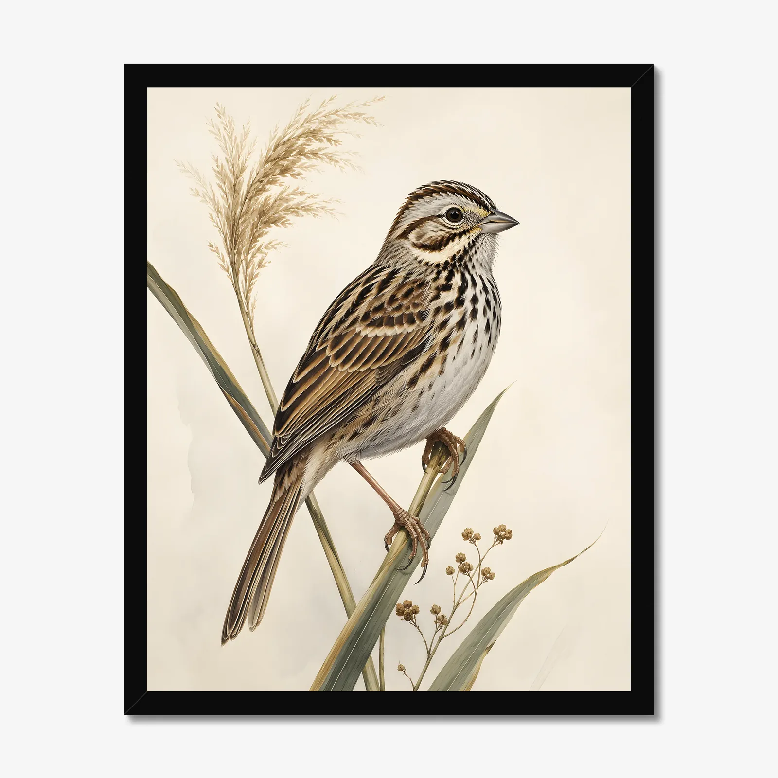Baird's Sparrow Print in a black frame