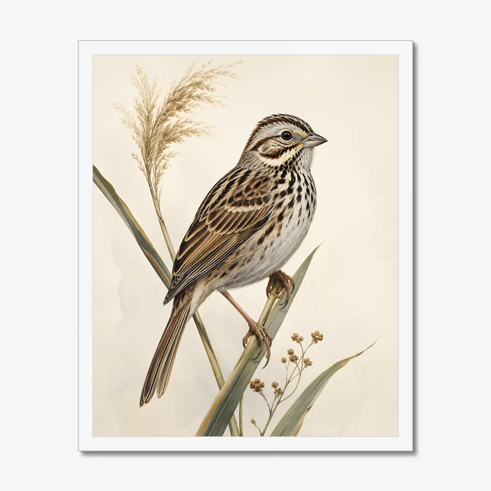 Baird's Sparrow Print in a white frame