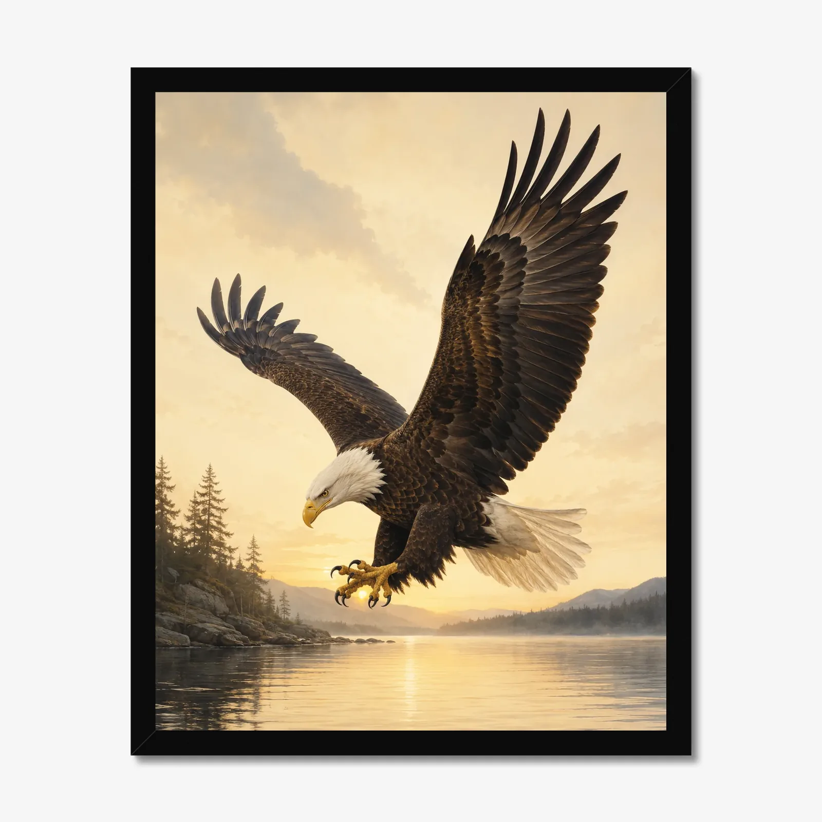 Bald Eagle Print - In Flight in a black frame