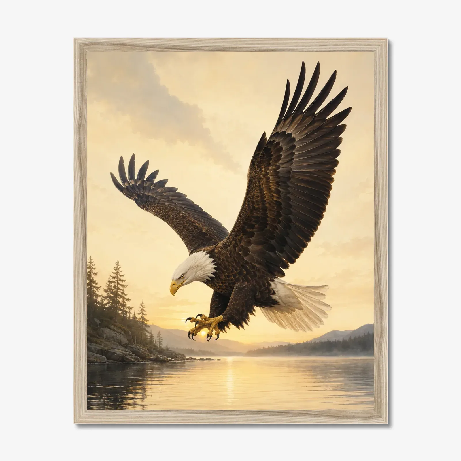 Bald Eagle Print - In Flight in a natural frame