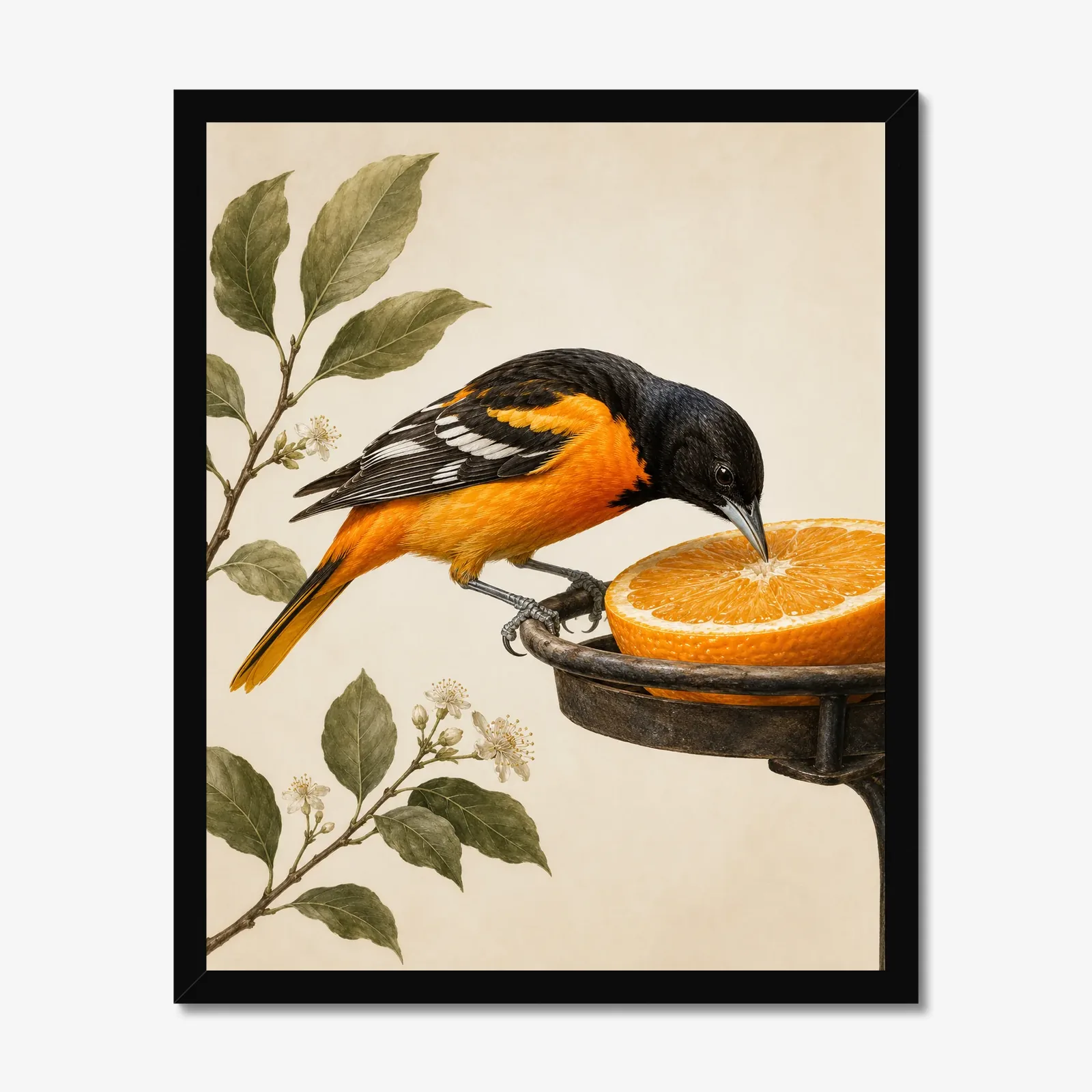 Baltimore Oriole Print in a black frame