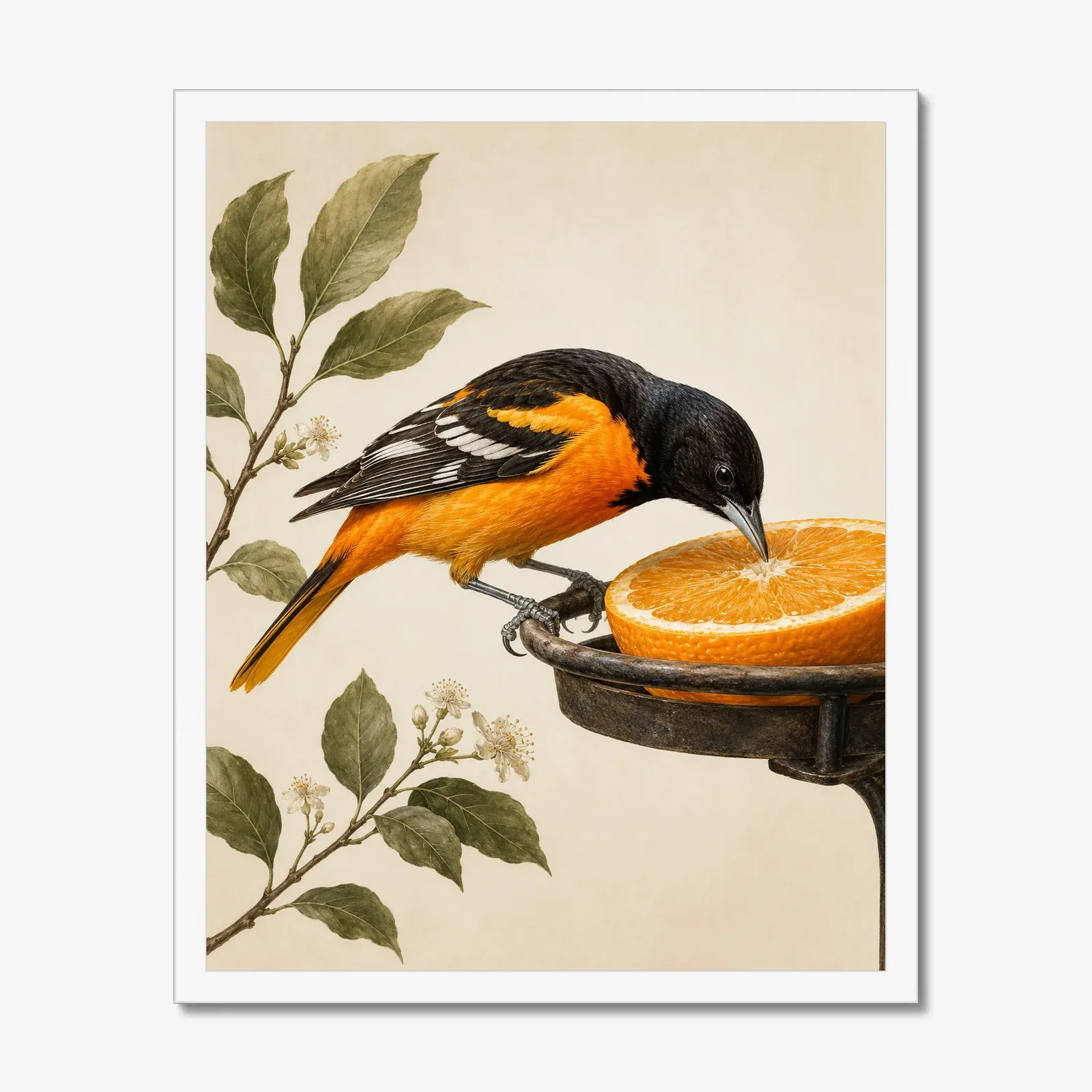 Baltimore Oriole Print in a white frame