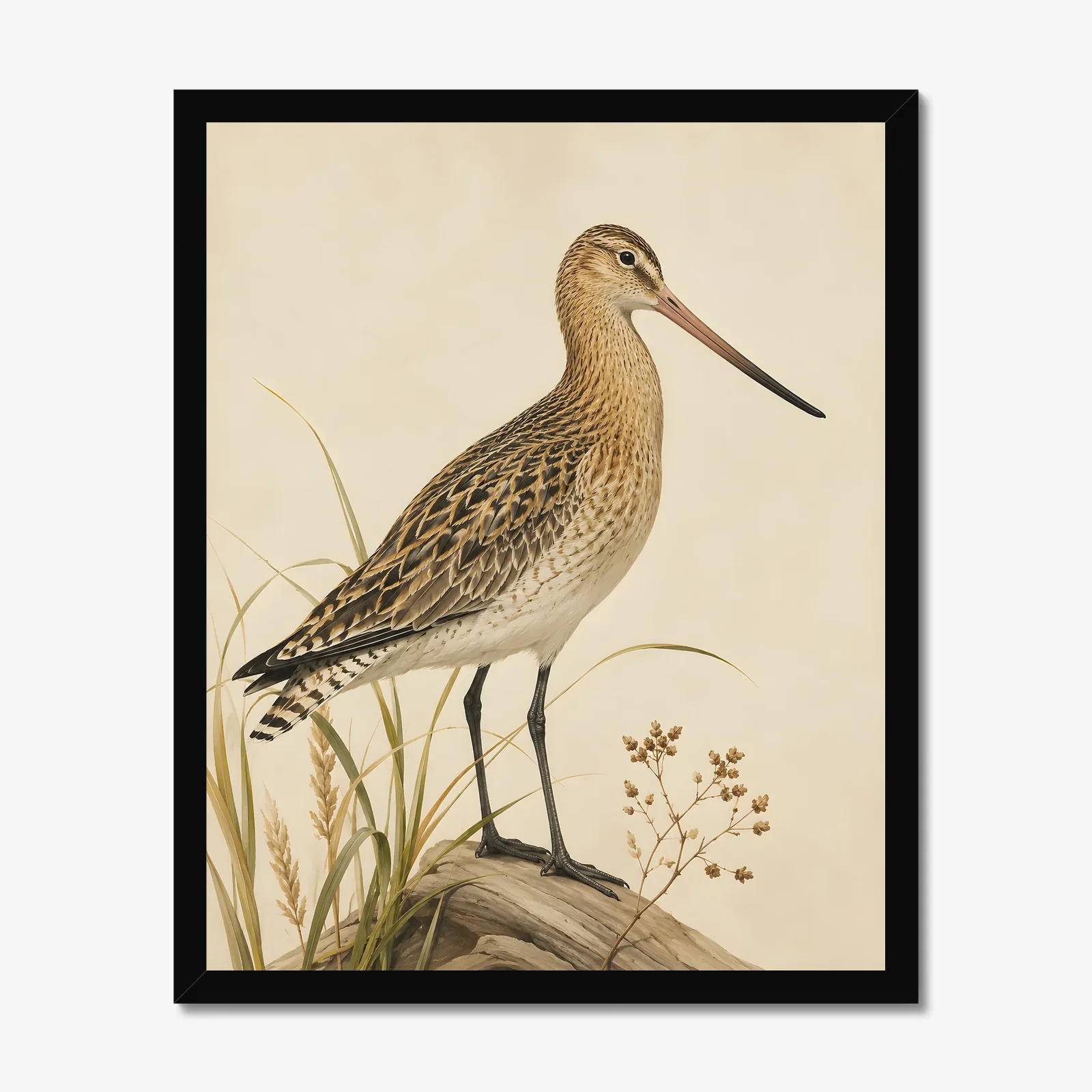 Bar-tailed Godwit Print in a black frame