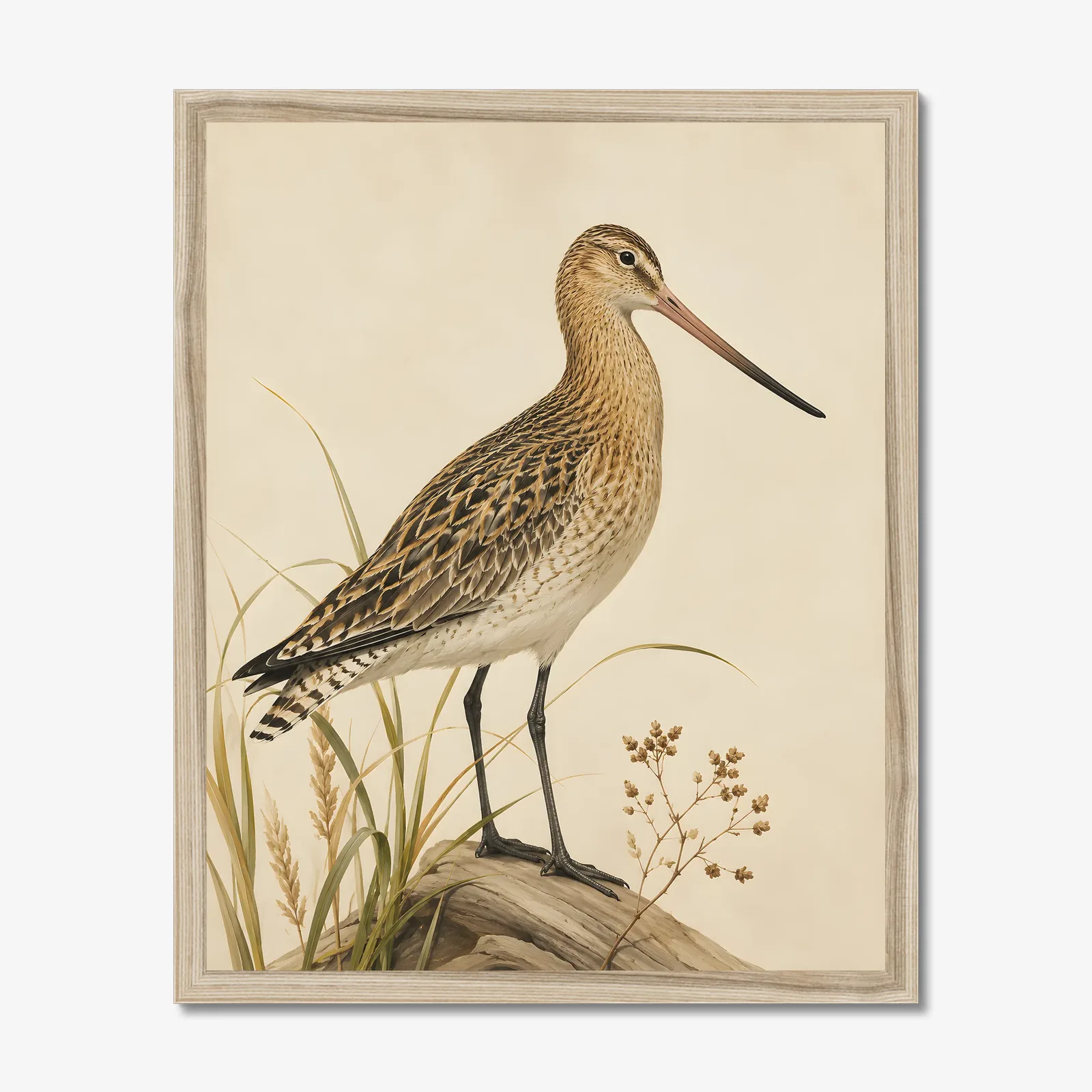 Bar-tailed Godwit Print in a natural frame