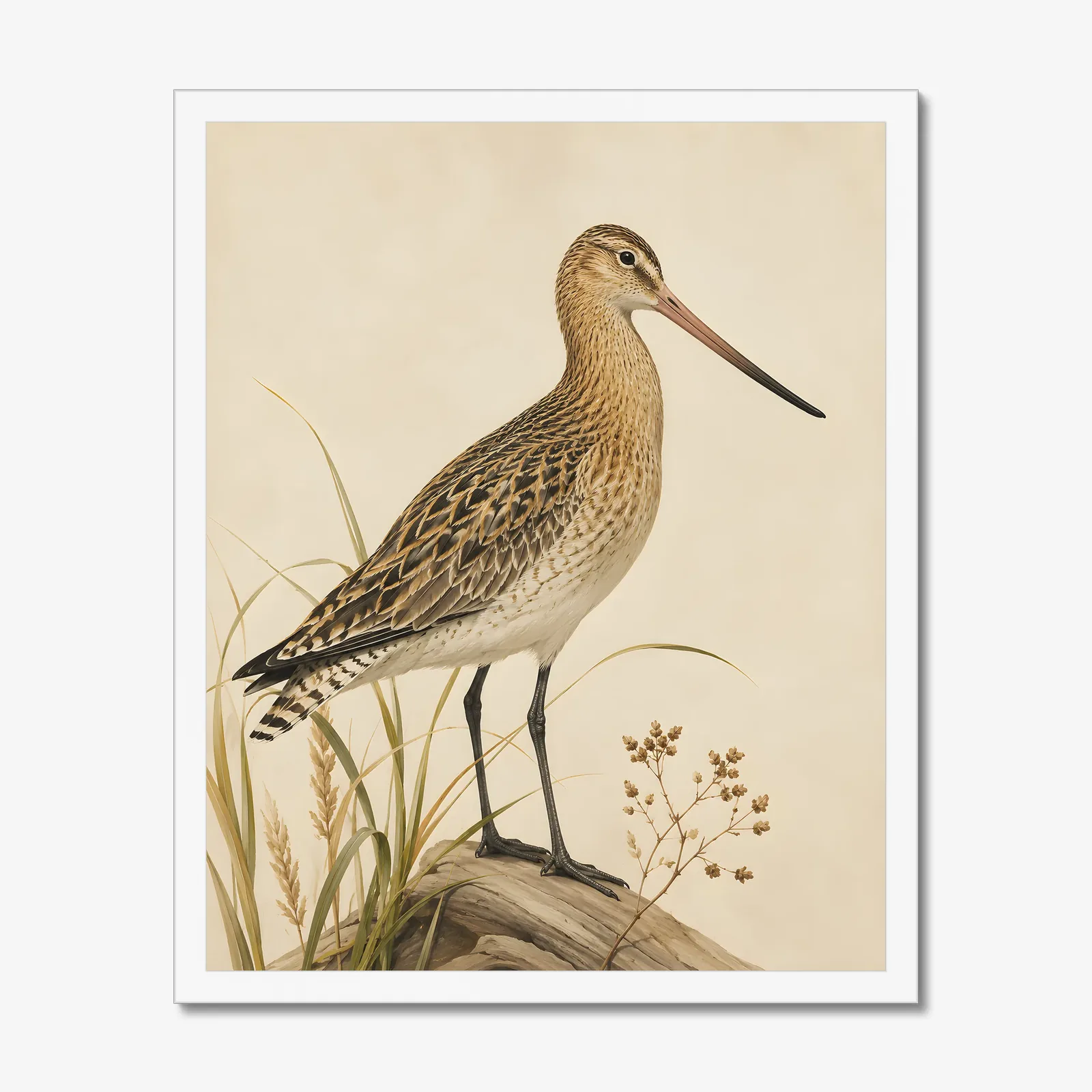 Bar-tailed Godwit Print in a white frame
