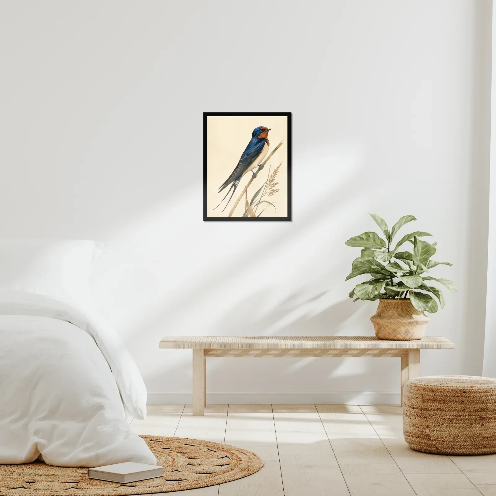 Barn Swallow Print framed at 16x20 inches, shown on a wall to scale