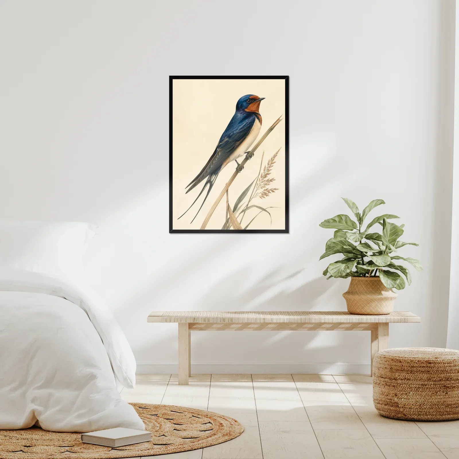 Barn Swallow Print framed at 24x30 inches, shown on a wall to scale