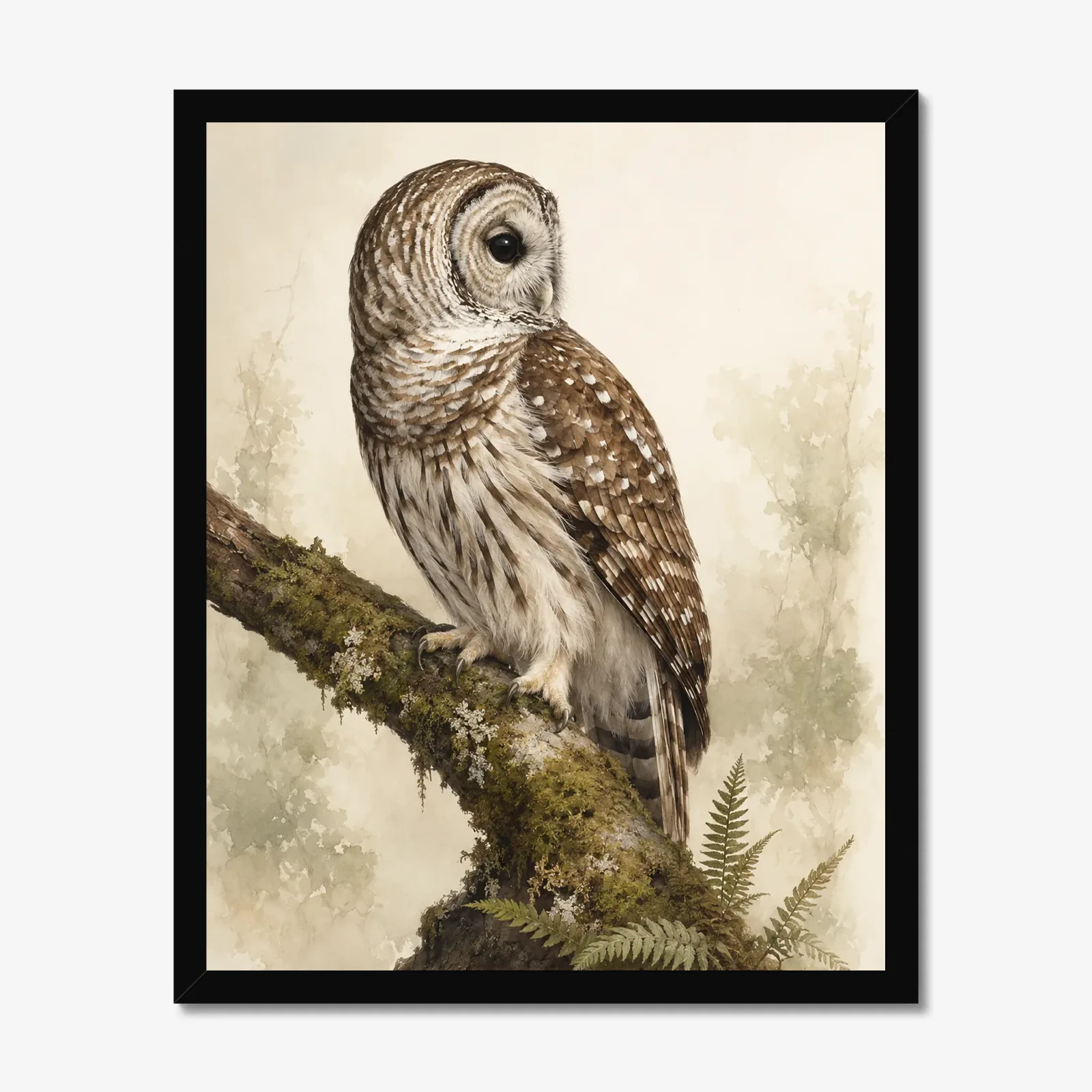 Barred Owl Print in a black frame