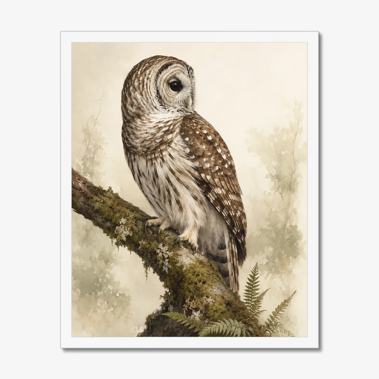Barred Owl Print in a white frame