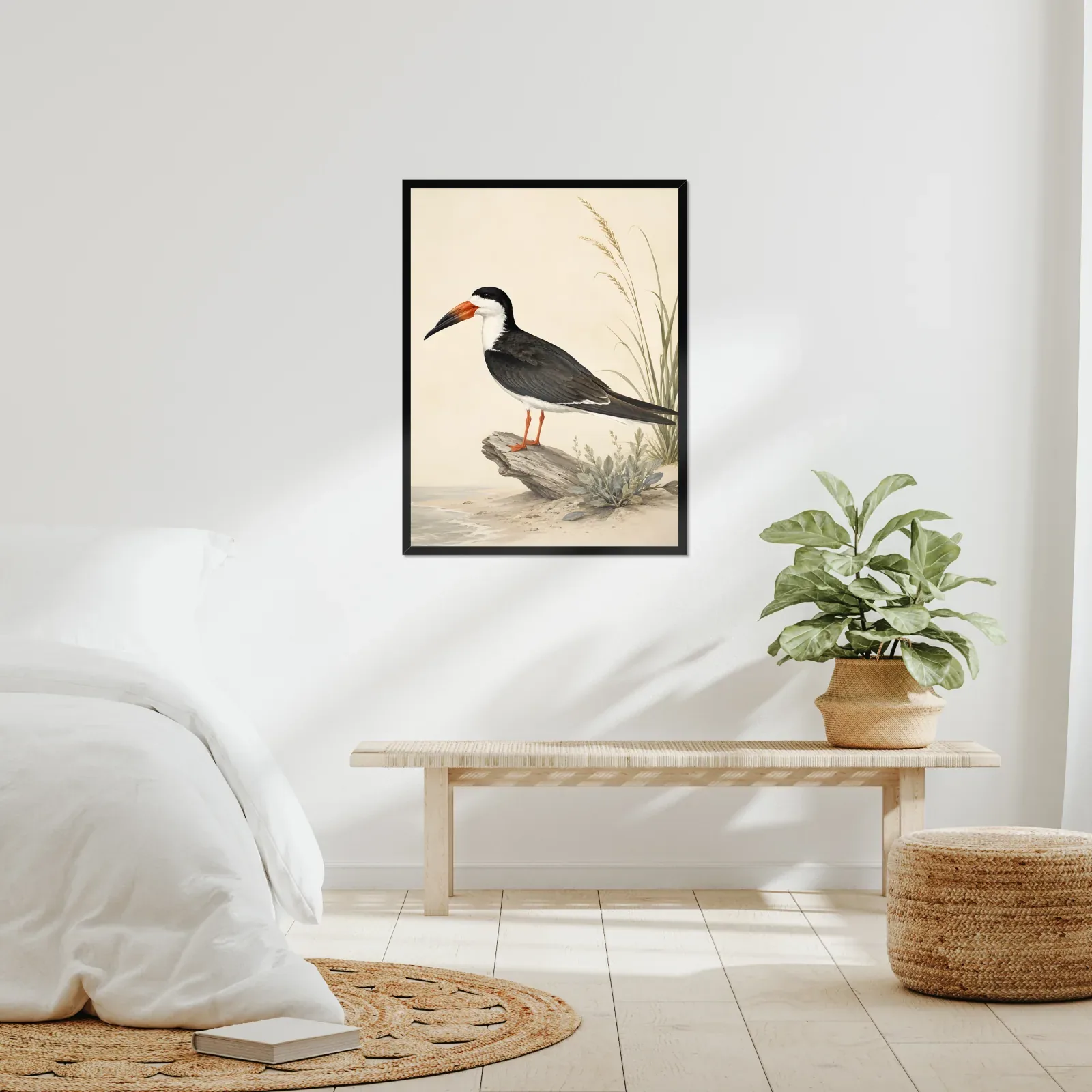 Black Skimmer Print framed at 24x30 inches, shown on a wall to scale
