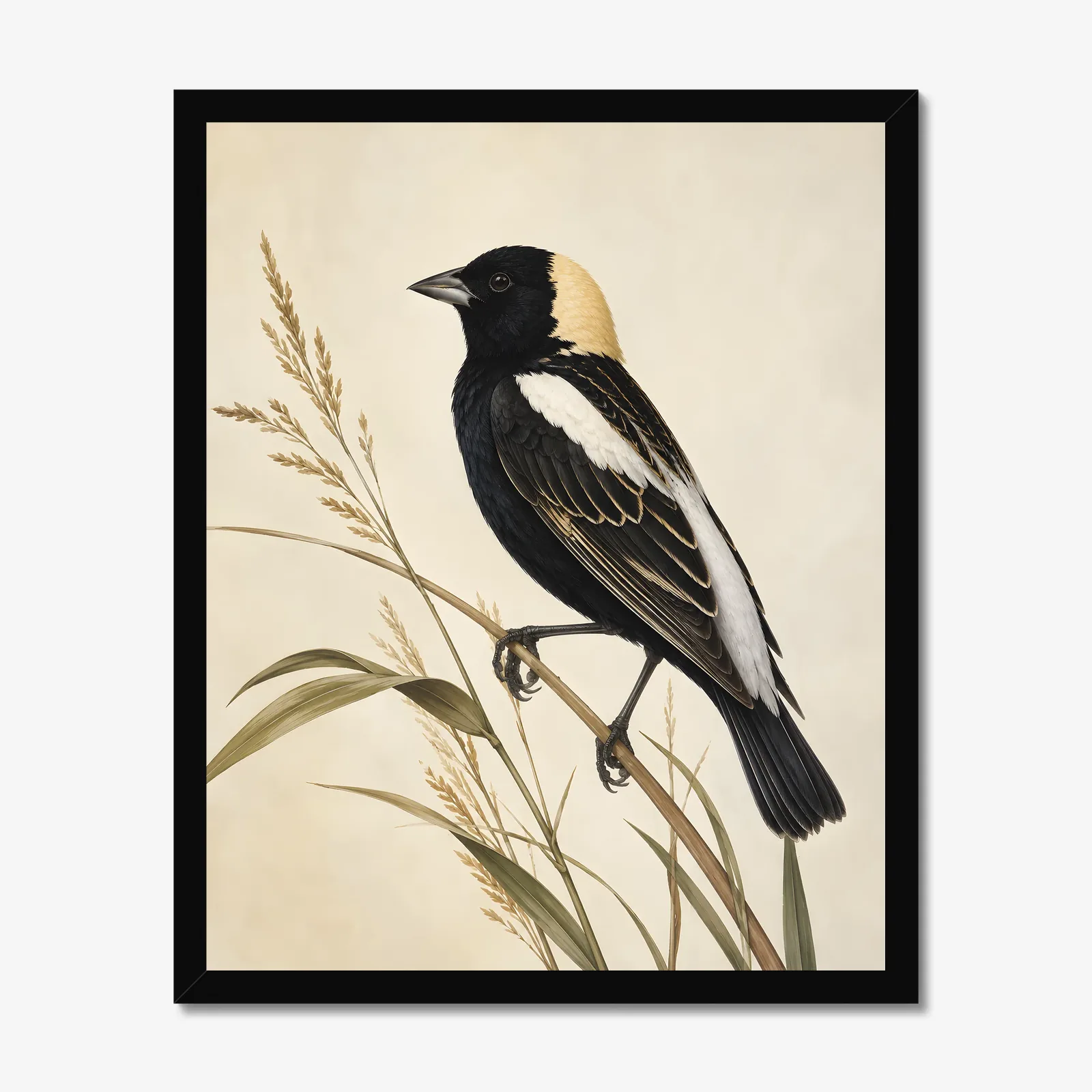 Bobolink Print in a black frame