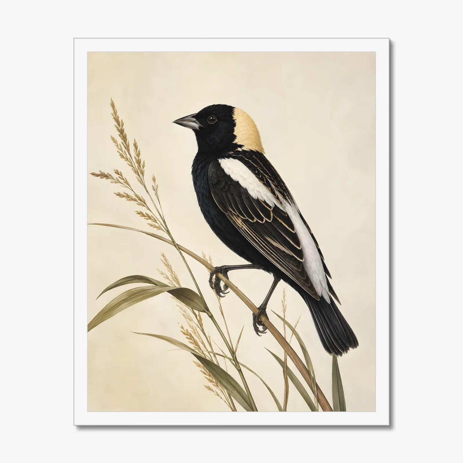Bobolink Print in a white frame
