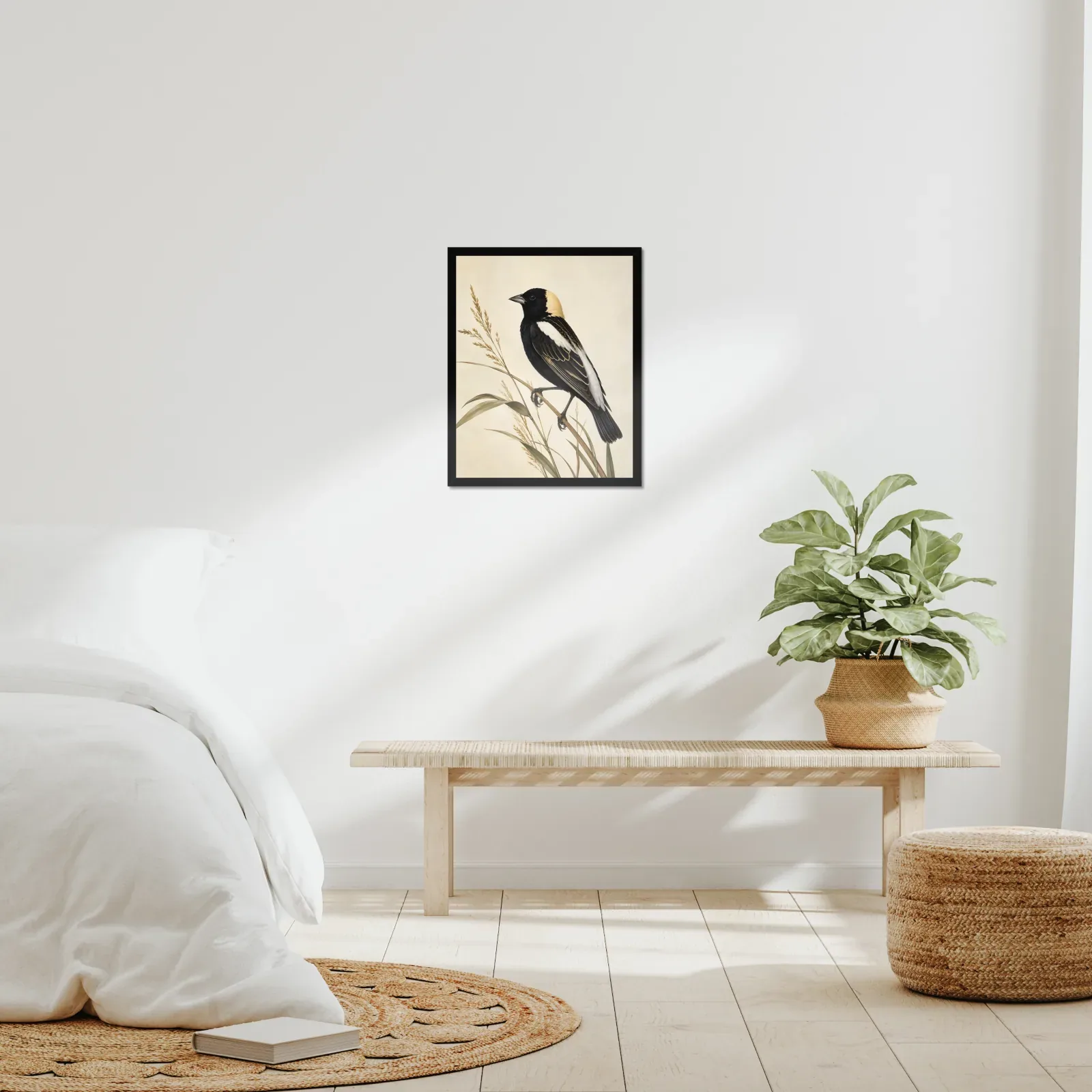 Bobolink Print framed at 16x20 inches, shown on a wall to scale