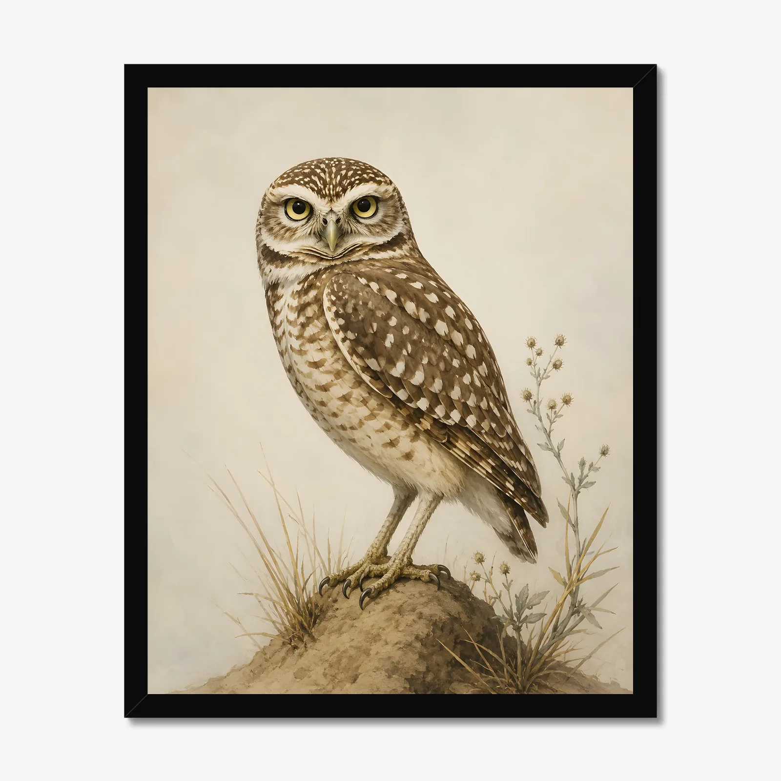 Burrowing Owl Print in a black frame