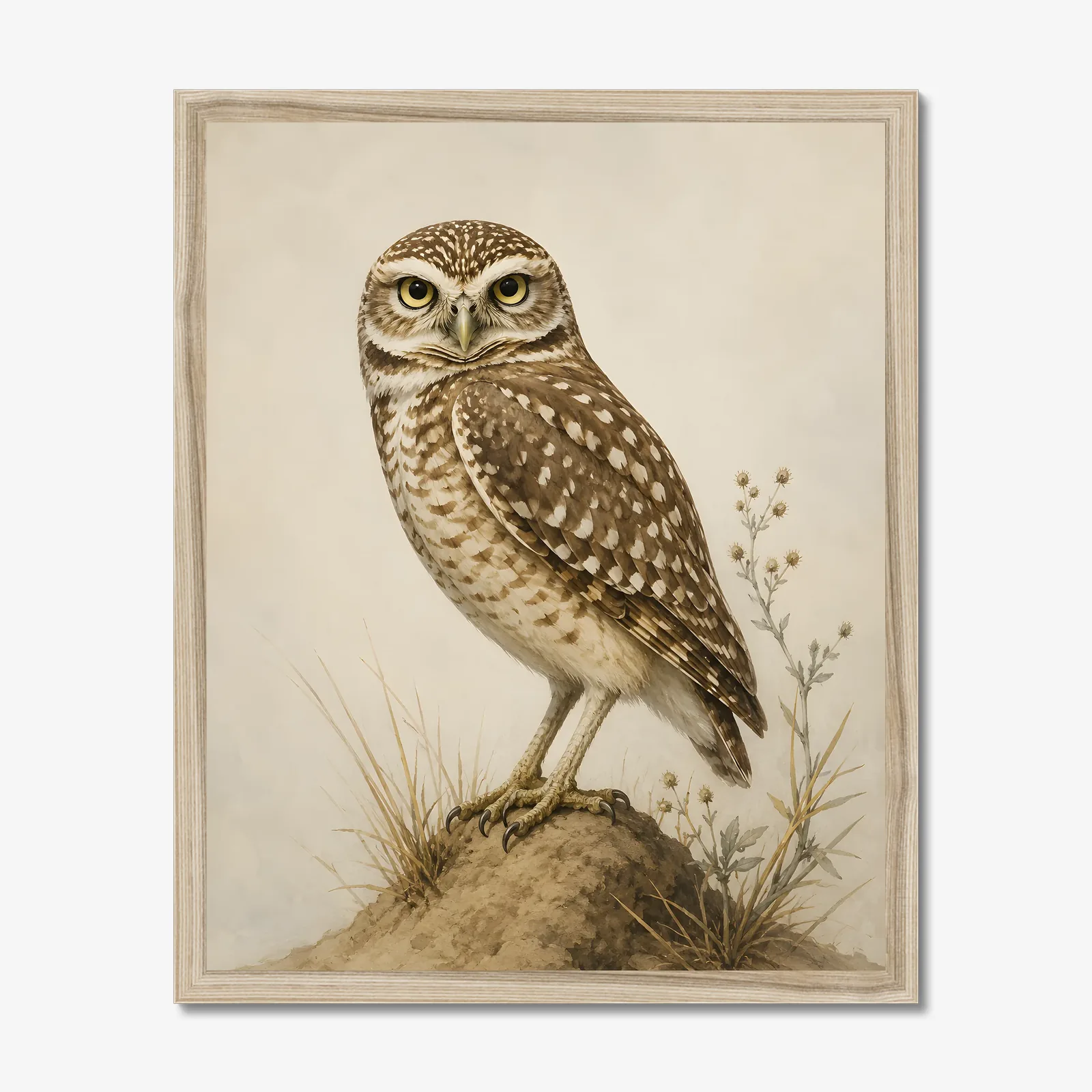 Burrowing Owl Print in a natural frame