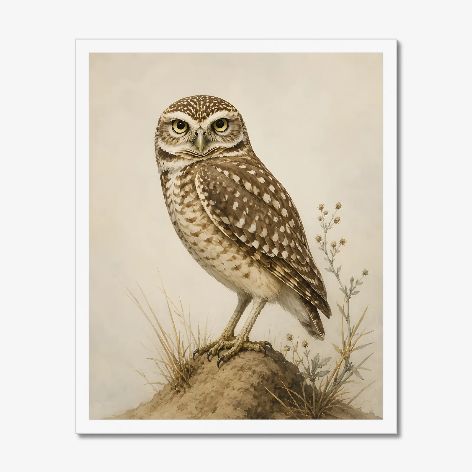 Burrowing Owl Print in a white frame