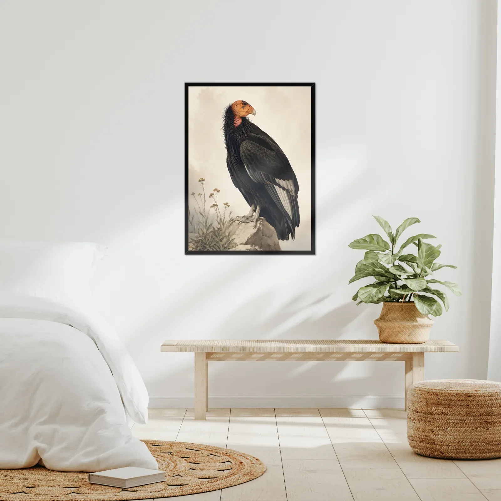 California Condor Print framed at 24x30 inches, shown on a wall to scale