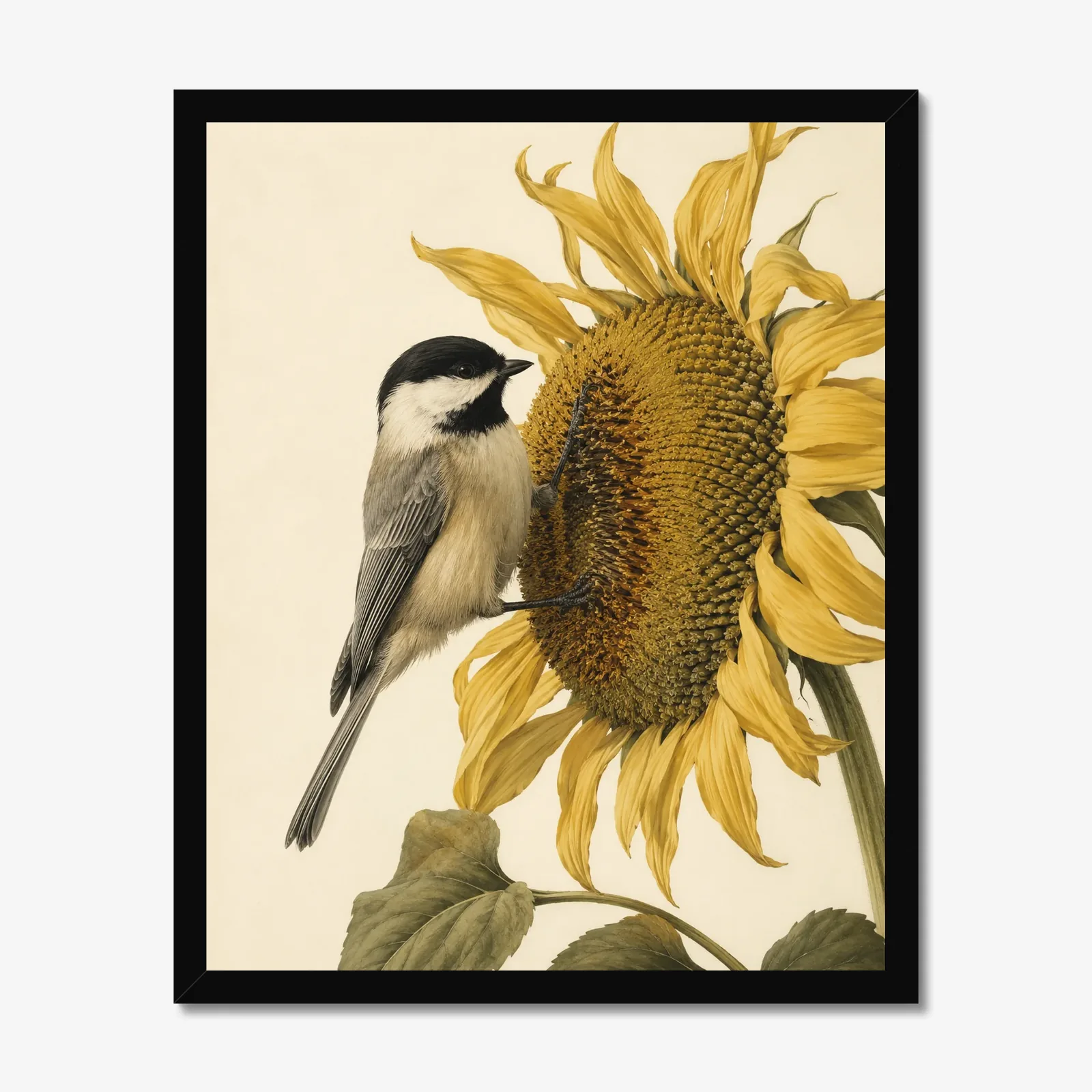 Carolina Chickadee Print in a black frame
