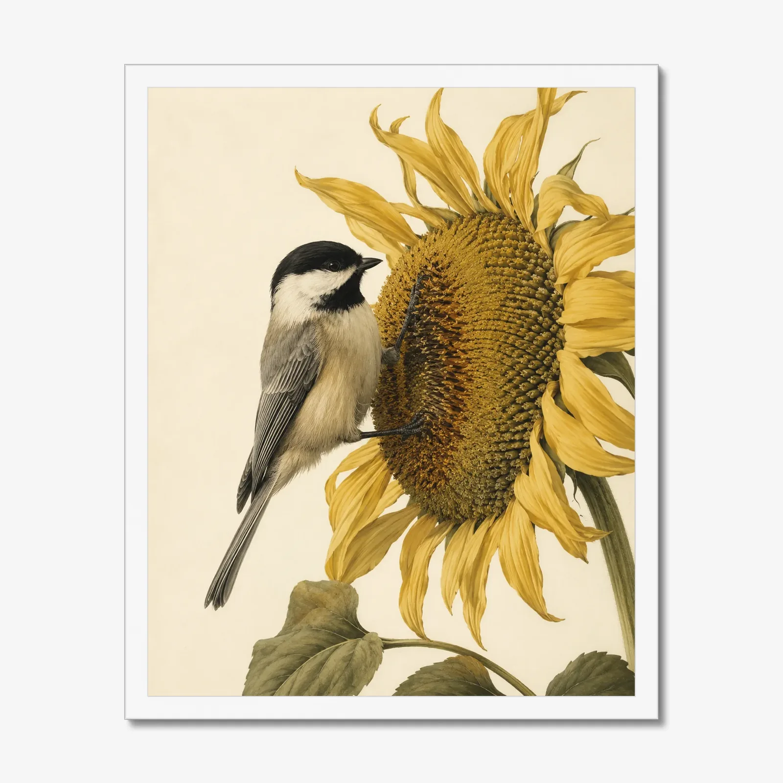 Carolina Chickadee Print in a white frame