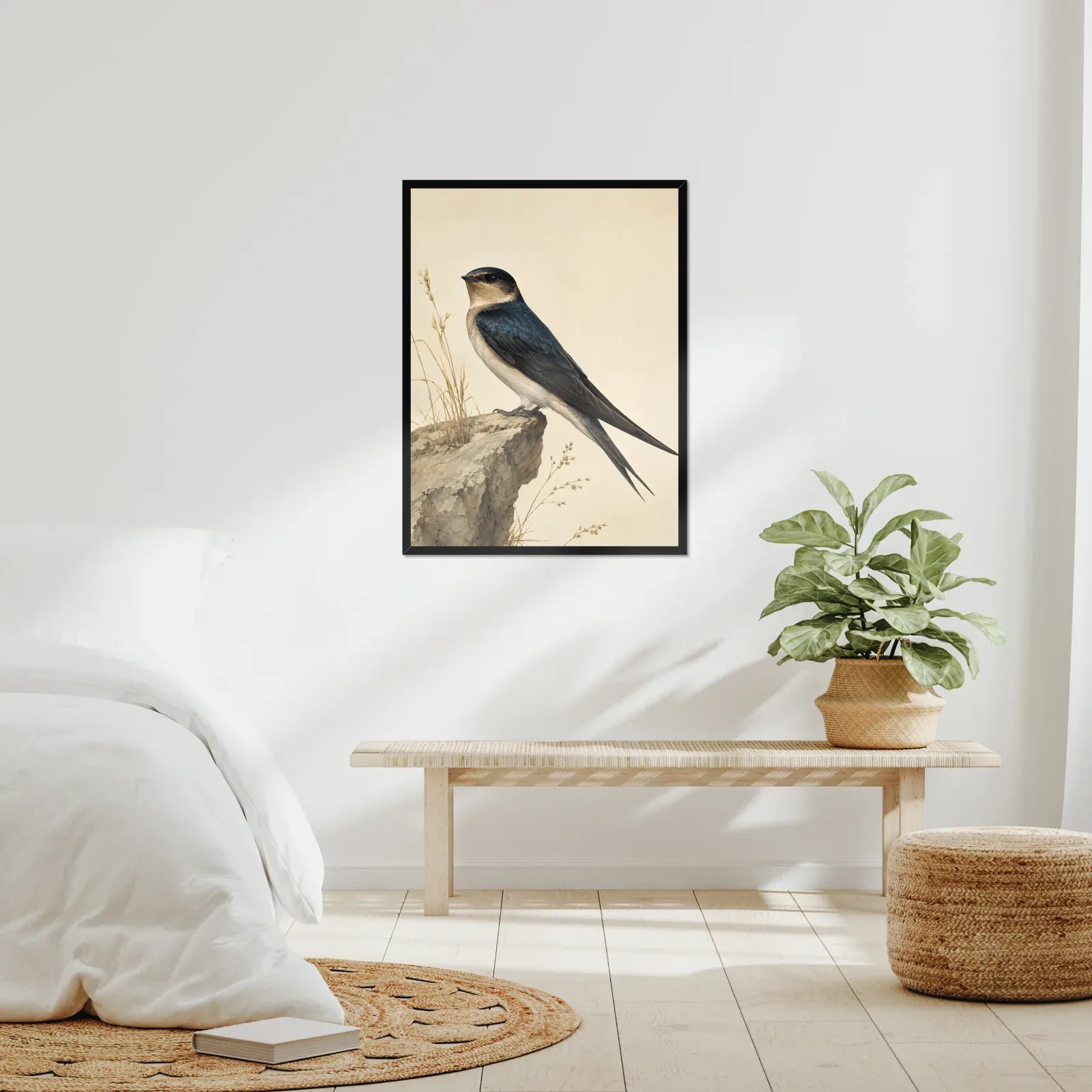 Cave Swallow Print framed at 24x30 inches, shown on a wall to scale