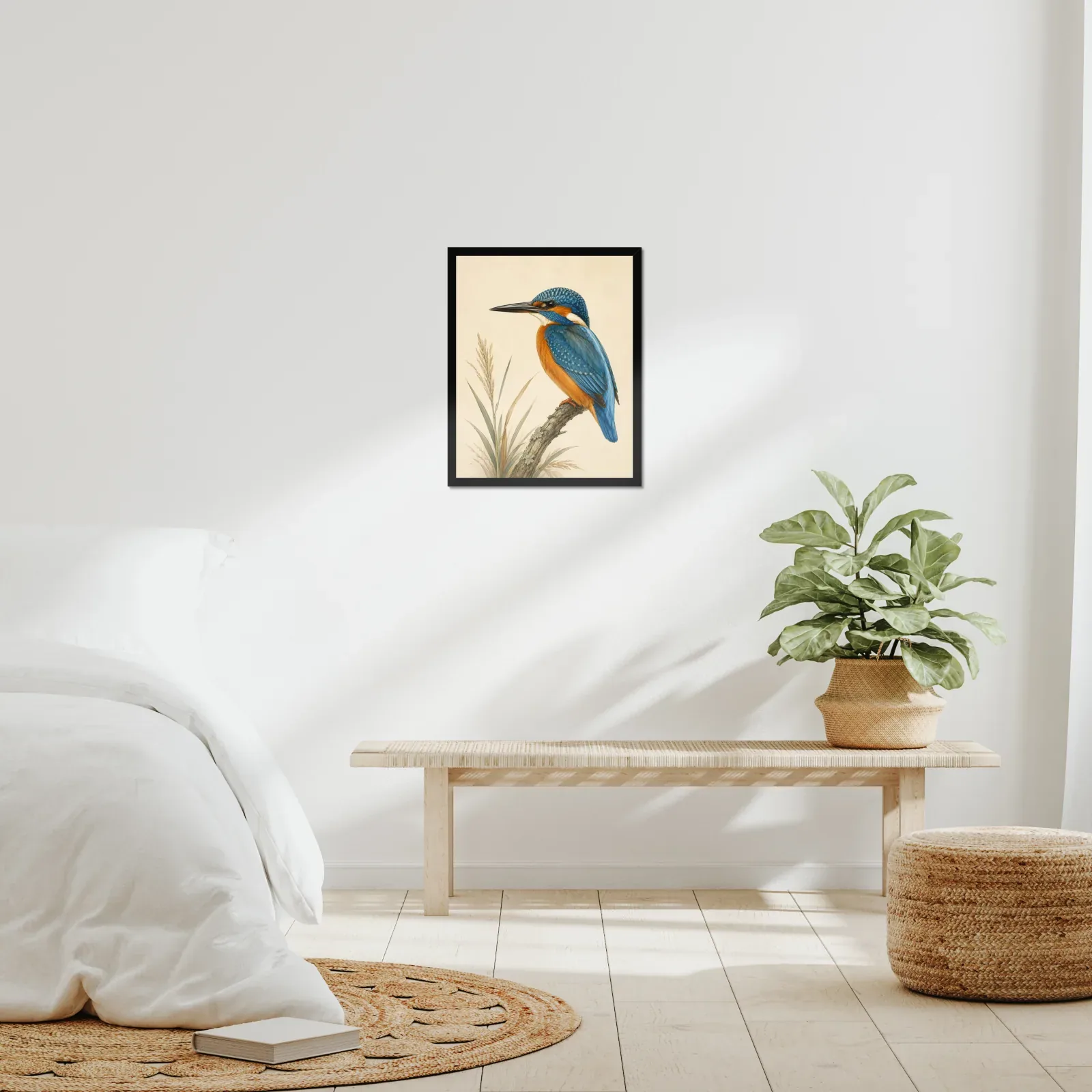 Common Kingfisher Print framed at 16x20 inches, shown on a wall to scale