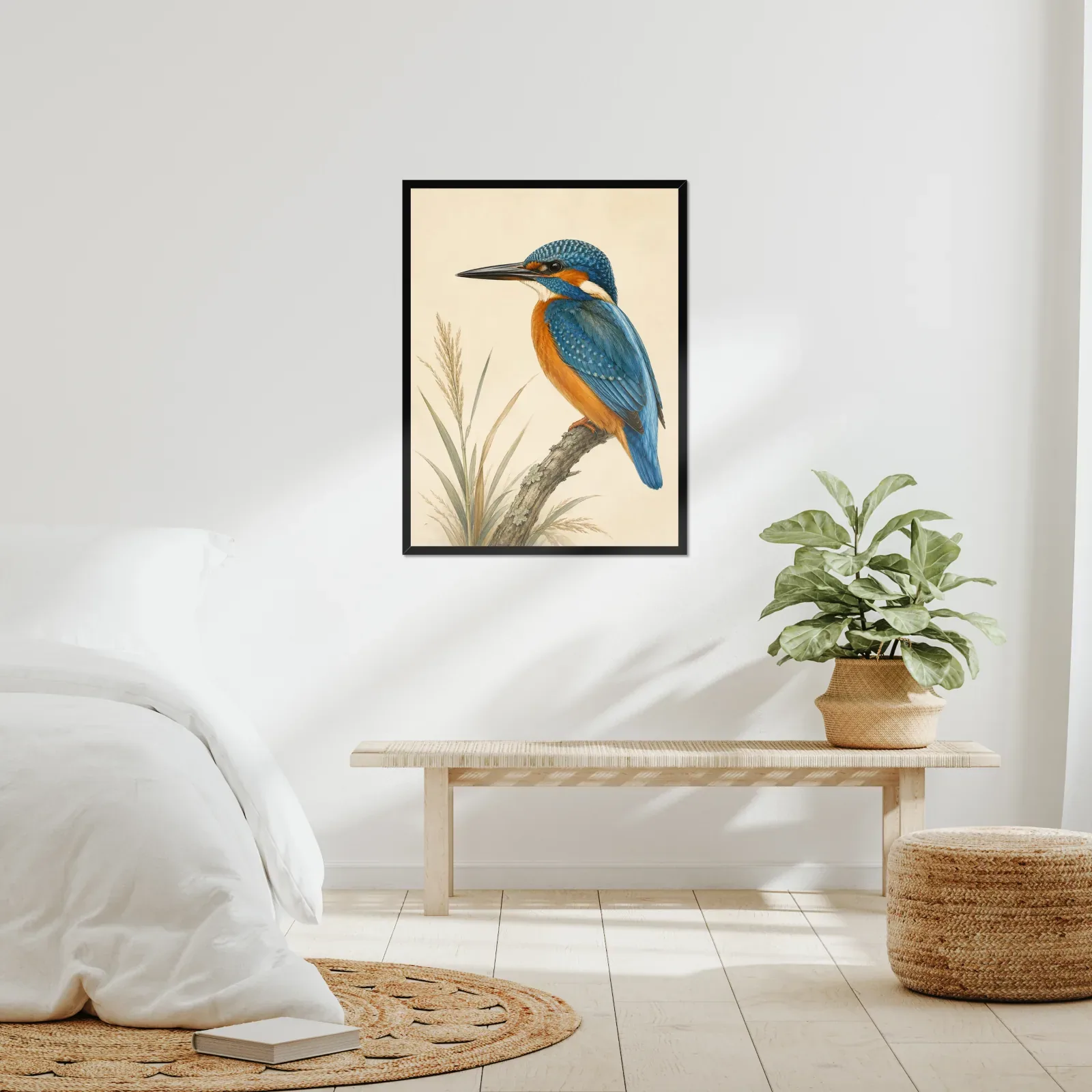 Common Kingfisher Print framed at 24x30 inches, shown on a wall to scale
