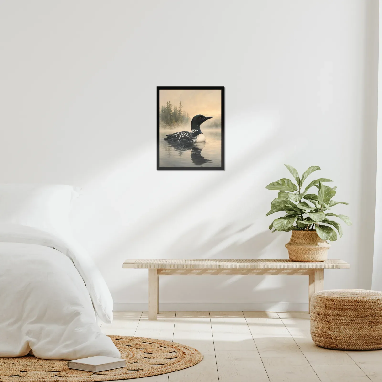 Common Loon Print framed at 16x20 inches, shown on a wall to scale