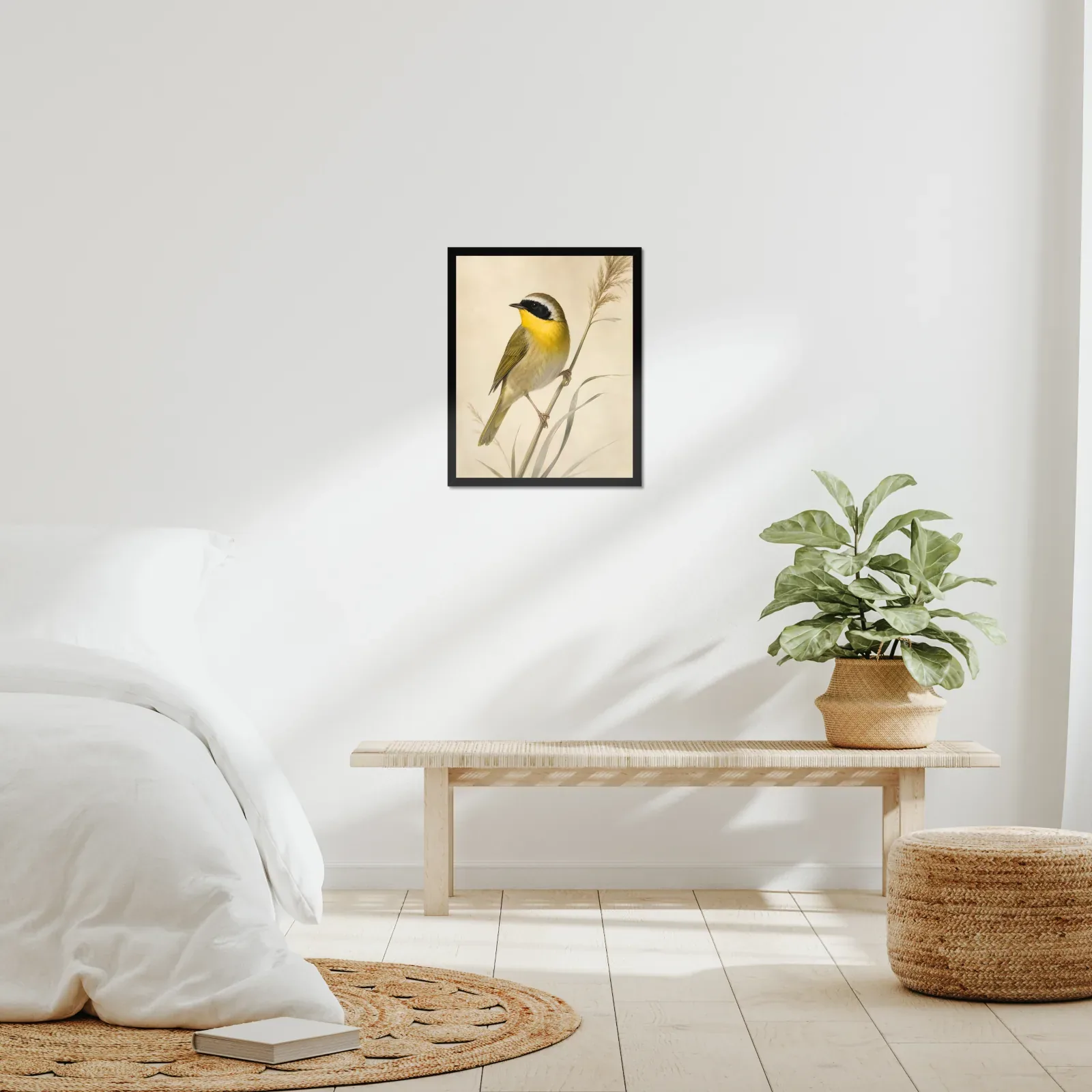 Common Yellowthroat Print framed at 16x20 inches, shown on a wall to scale