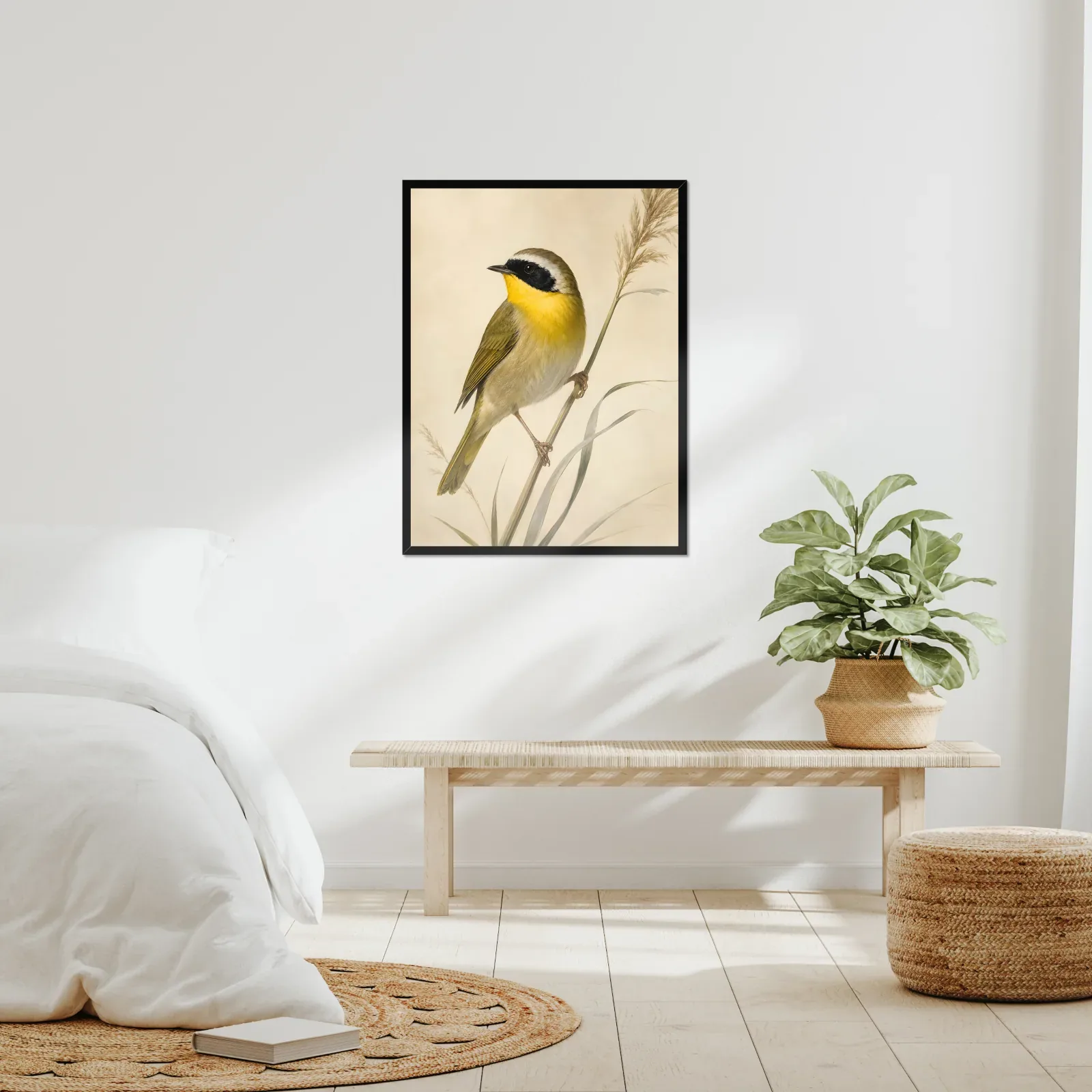 Common Yellowthroat Print framed at 24x30 inches, shown on a wall to scale