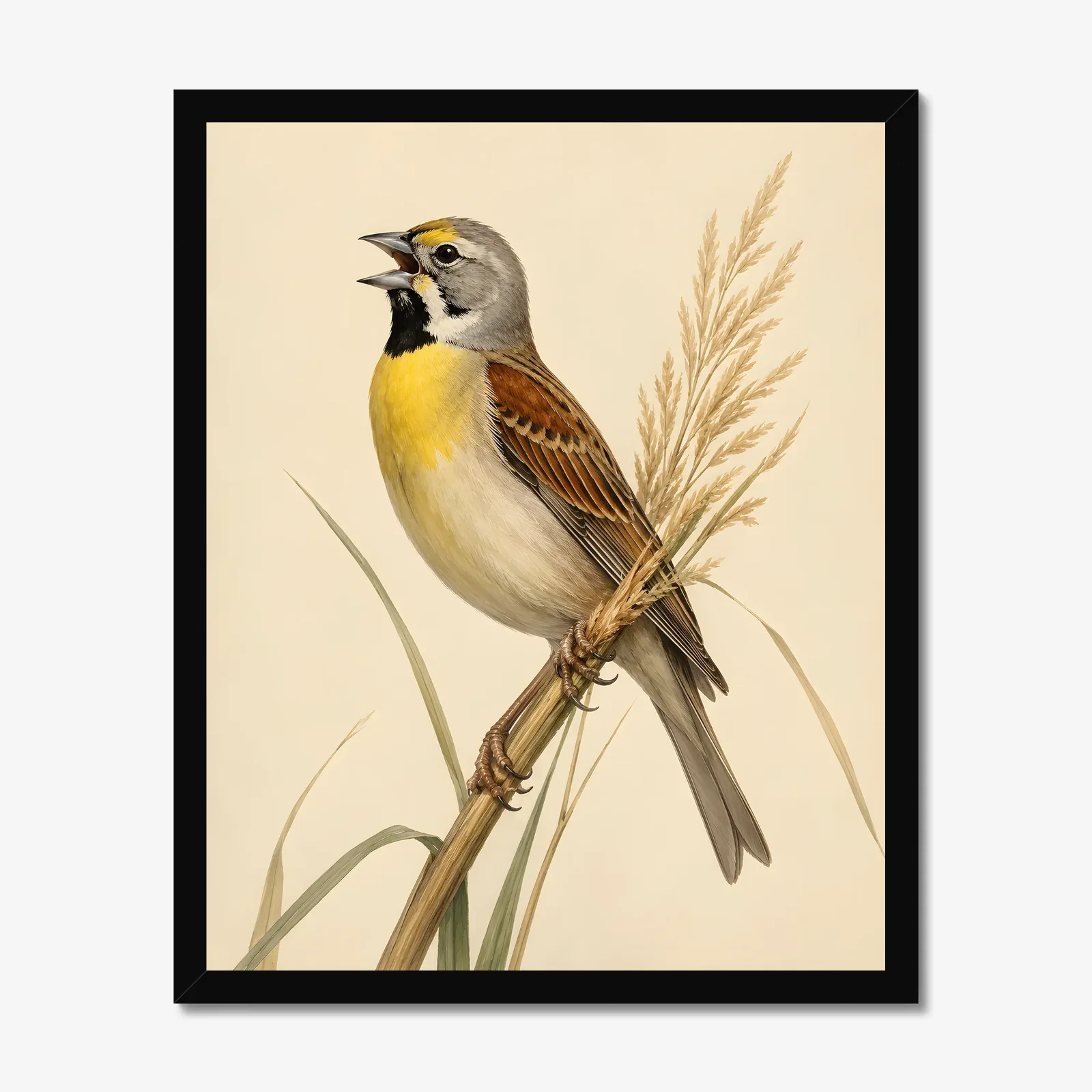 Dickcissel Print - Prairie Songbird Wall Art in a black frame