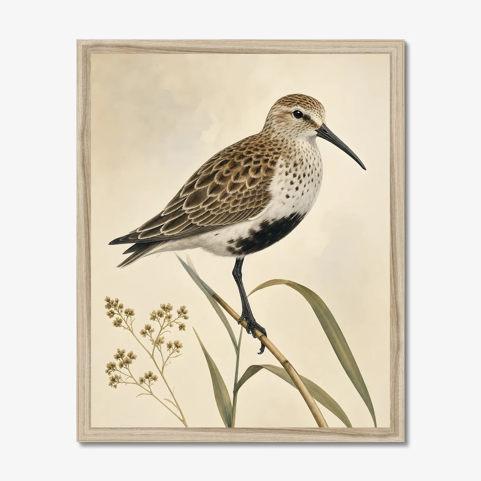 Dunlin Print in a natural frame