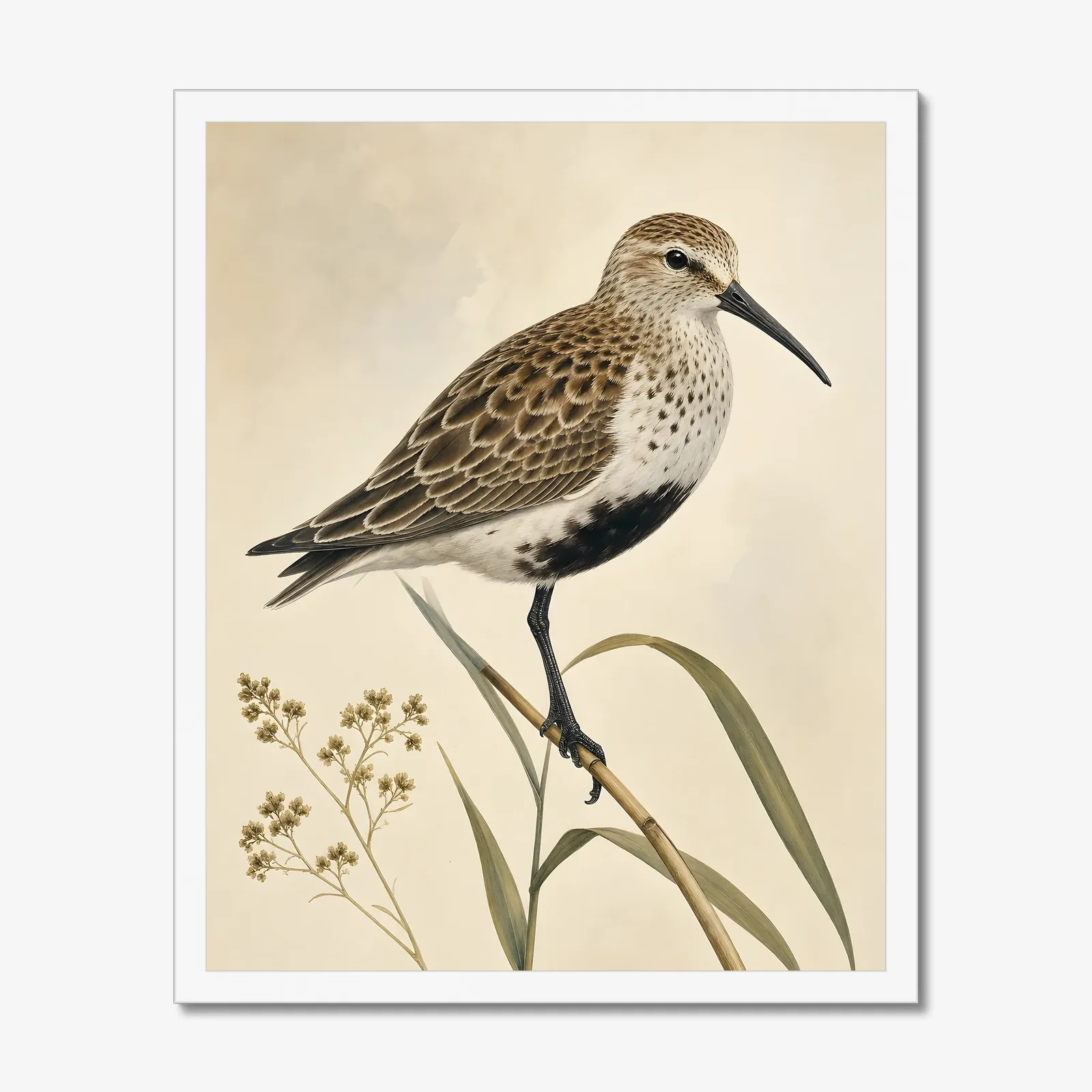 Dunlin Print in a white frame