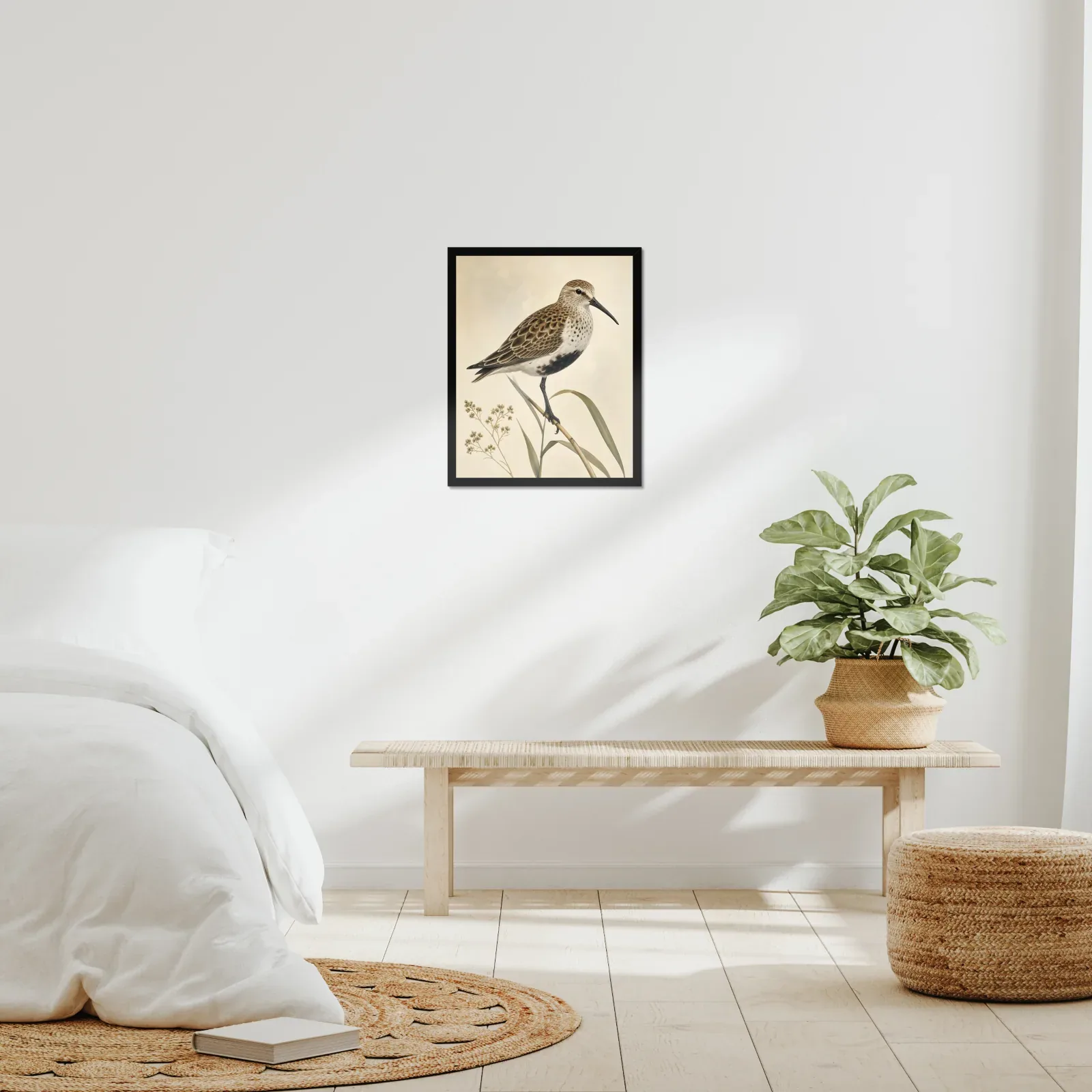 Dunlin Print framed at 16x20 inches, shown on a wall to scale