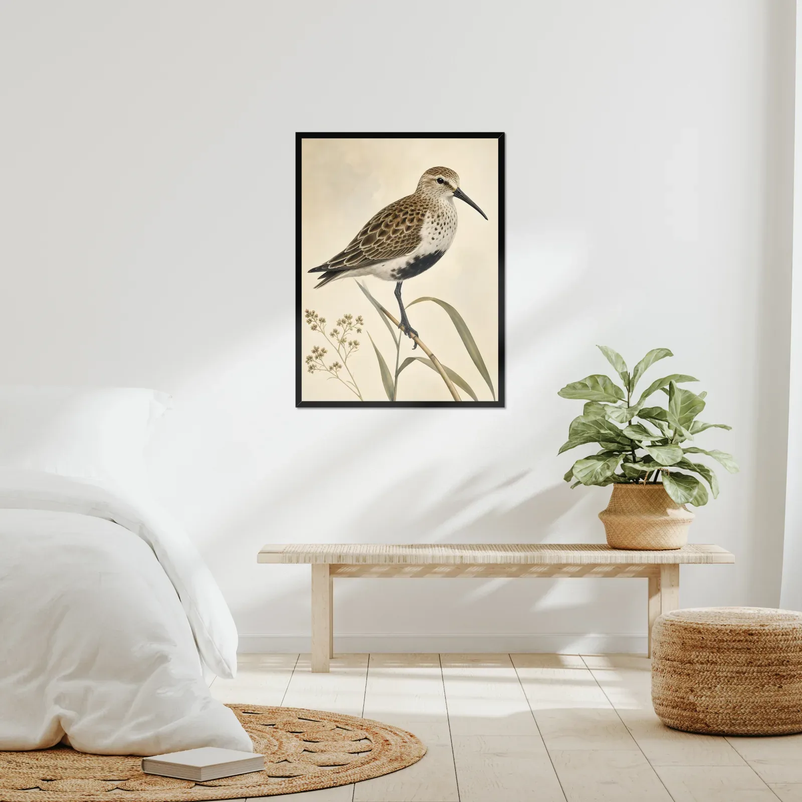 Dunlin Print framed at 24x30 inches, shown on a wall to scale