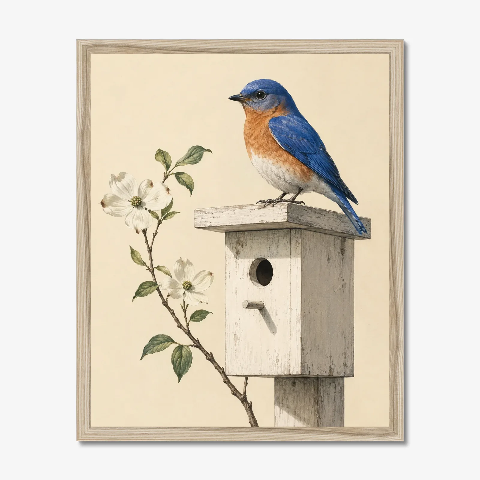 Eastern Bluebird Print in a natural frame