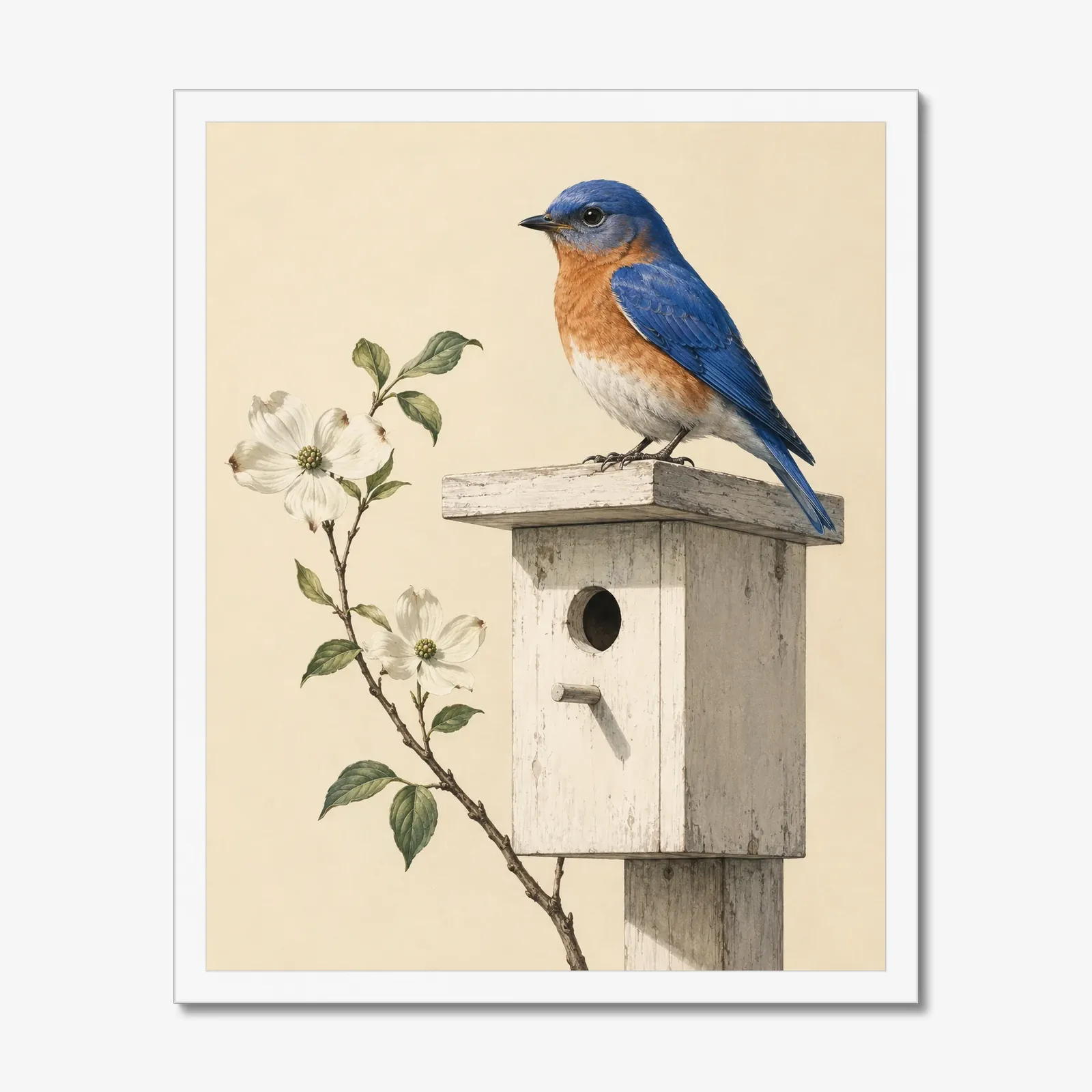 Eastern Bluebird Print in a white frame