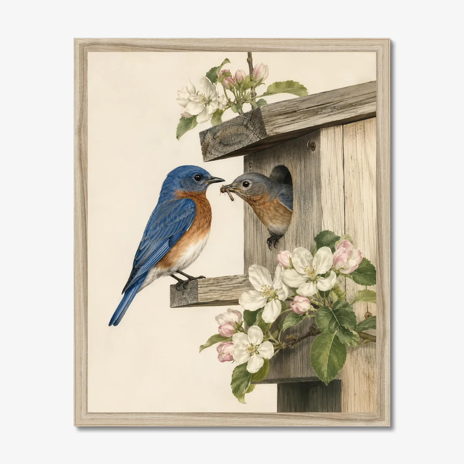 A framed fine-art bird print
