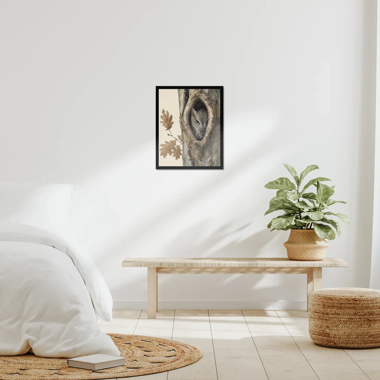 Eastern Screech-Owl Print framed at 16x20 inches, shown on a wall to scale