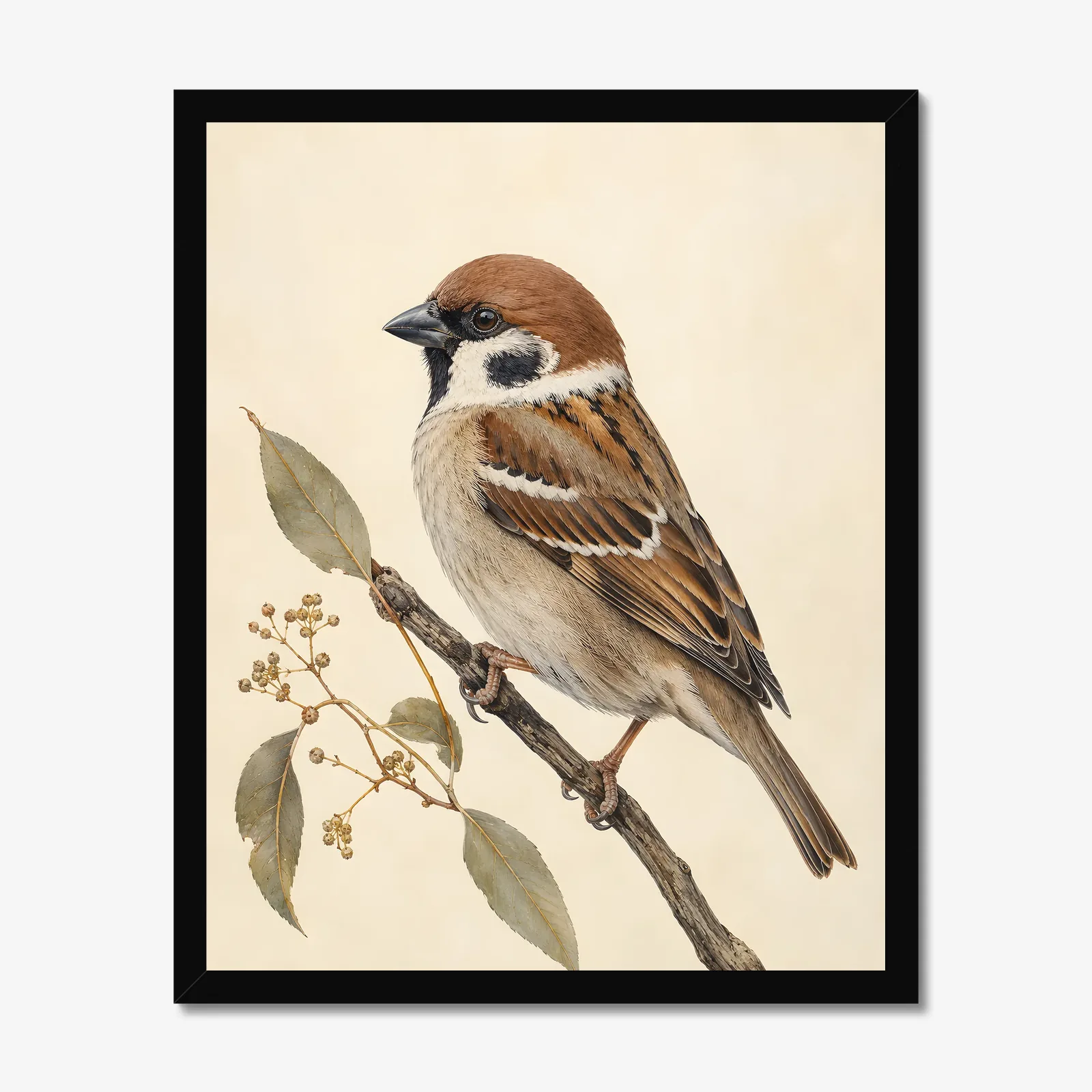 Eurasian Tree Sparrow Print in a black frame