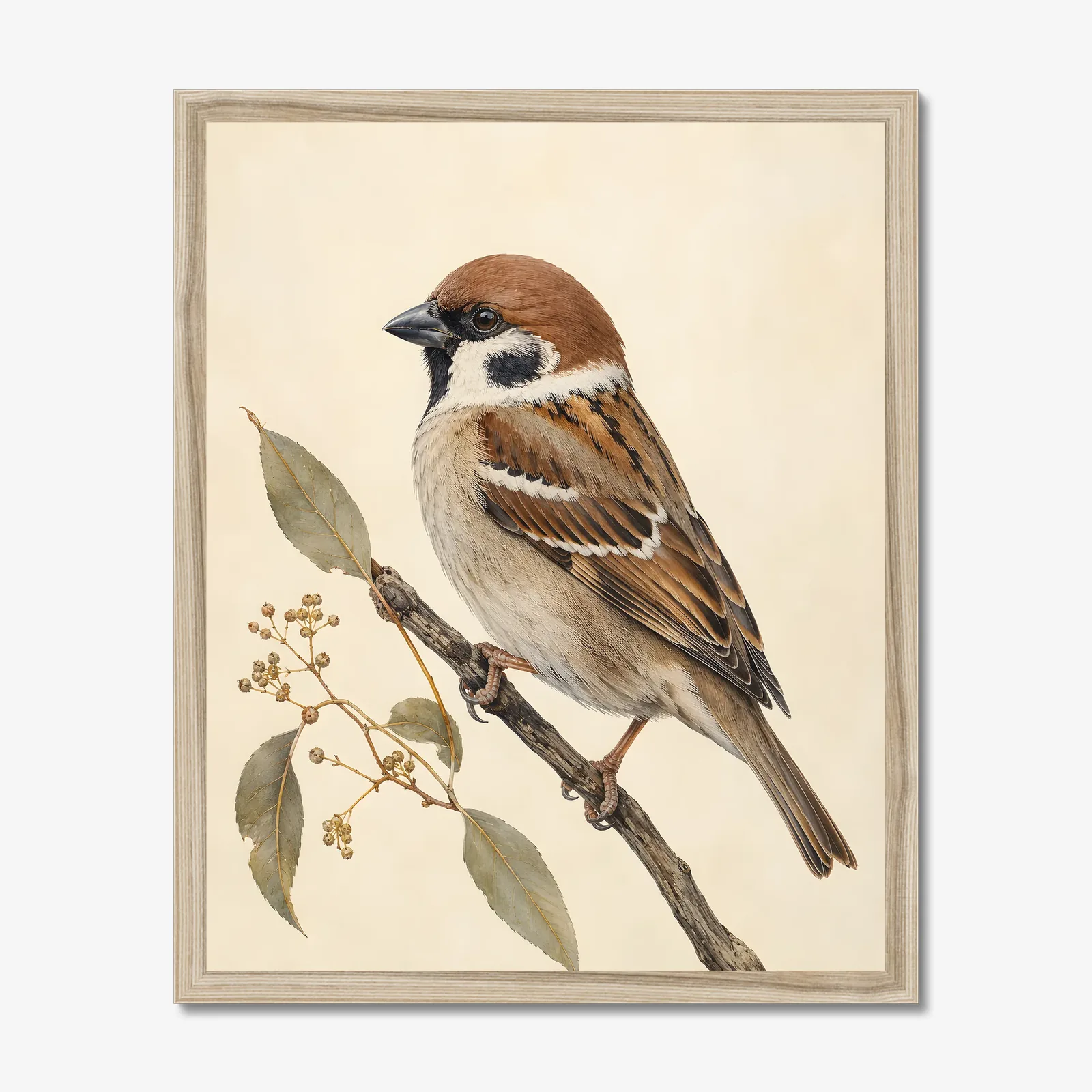 Eurasian Tree Sparrow Print in a natural frame