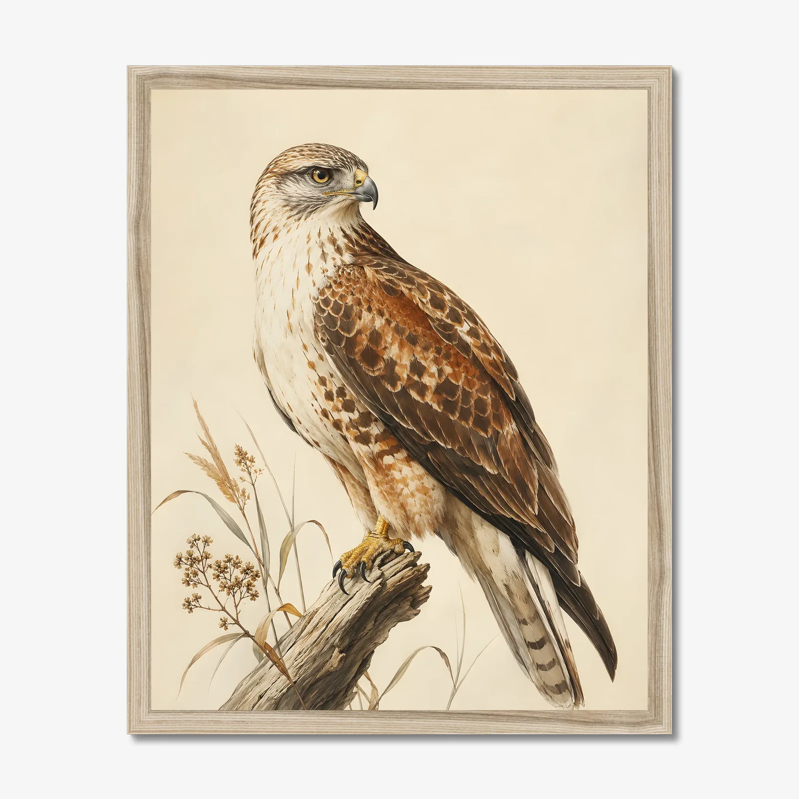 Ferruginous Hawk Print in a natural frame